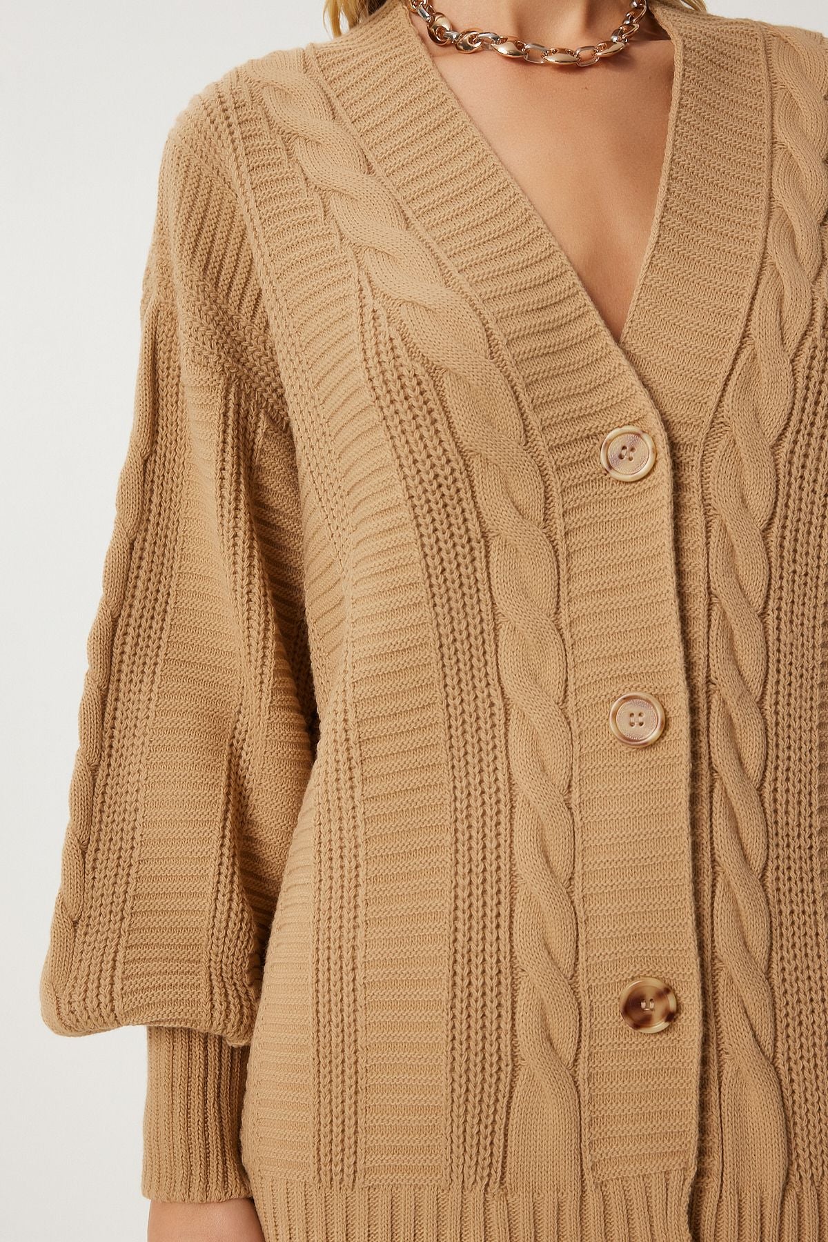 Female biscuit braided bubble sleeve shabby knitwear cardigan za00039