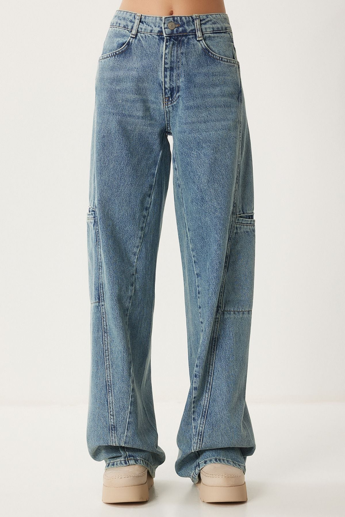 WOMEN BLUE WIDE POÇA CARGO JEAN FN03184