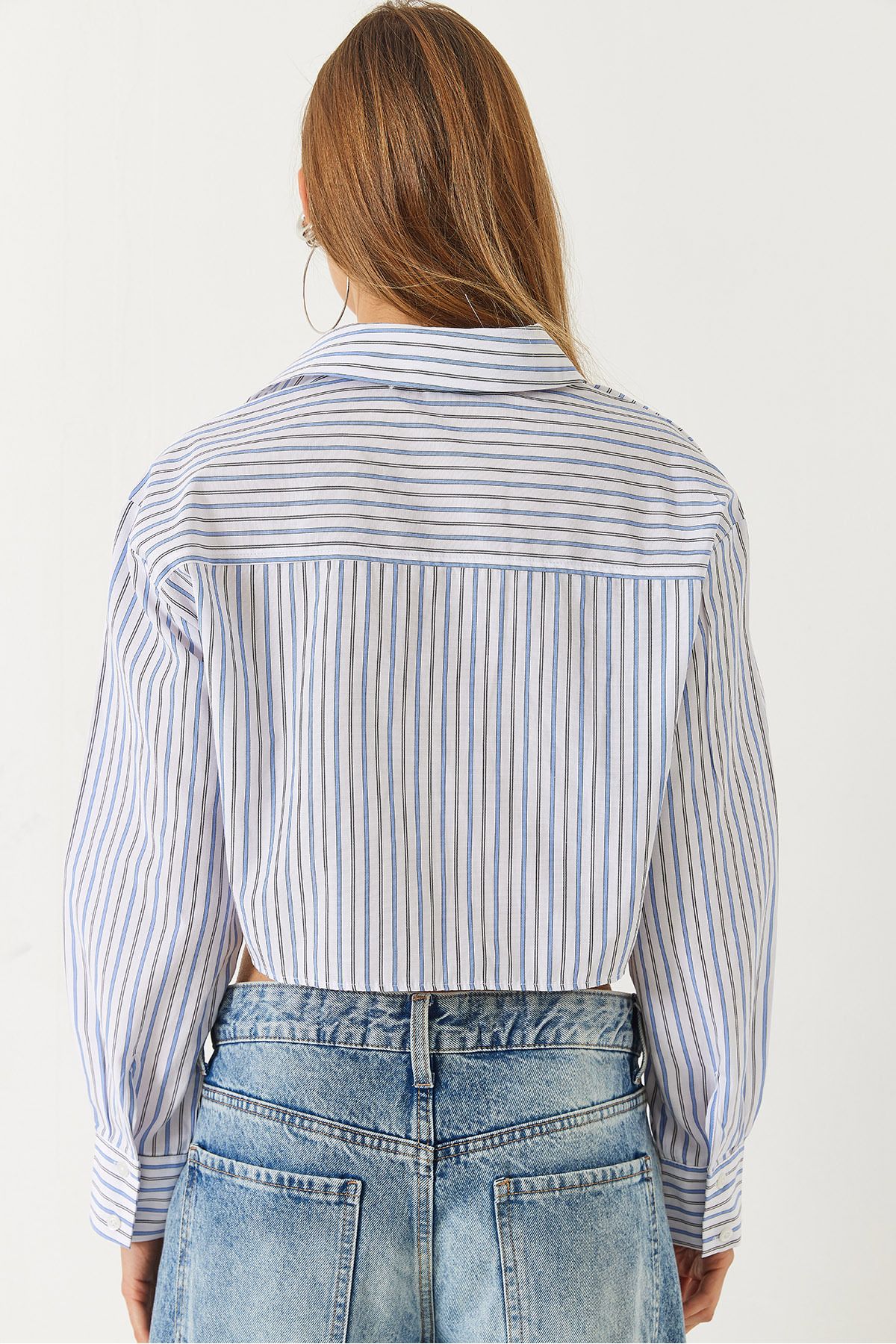 Female asymmetric line detailed basic crop shirt 4448 60261494