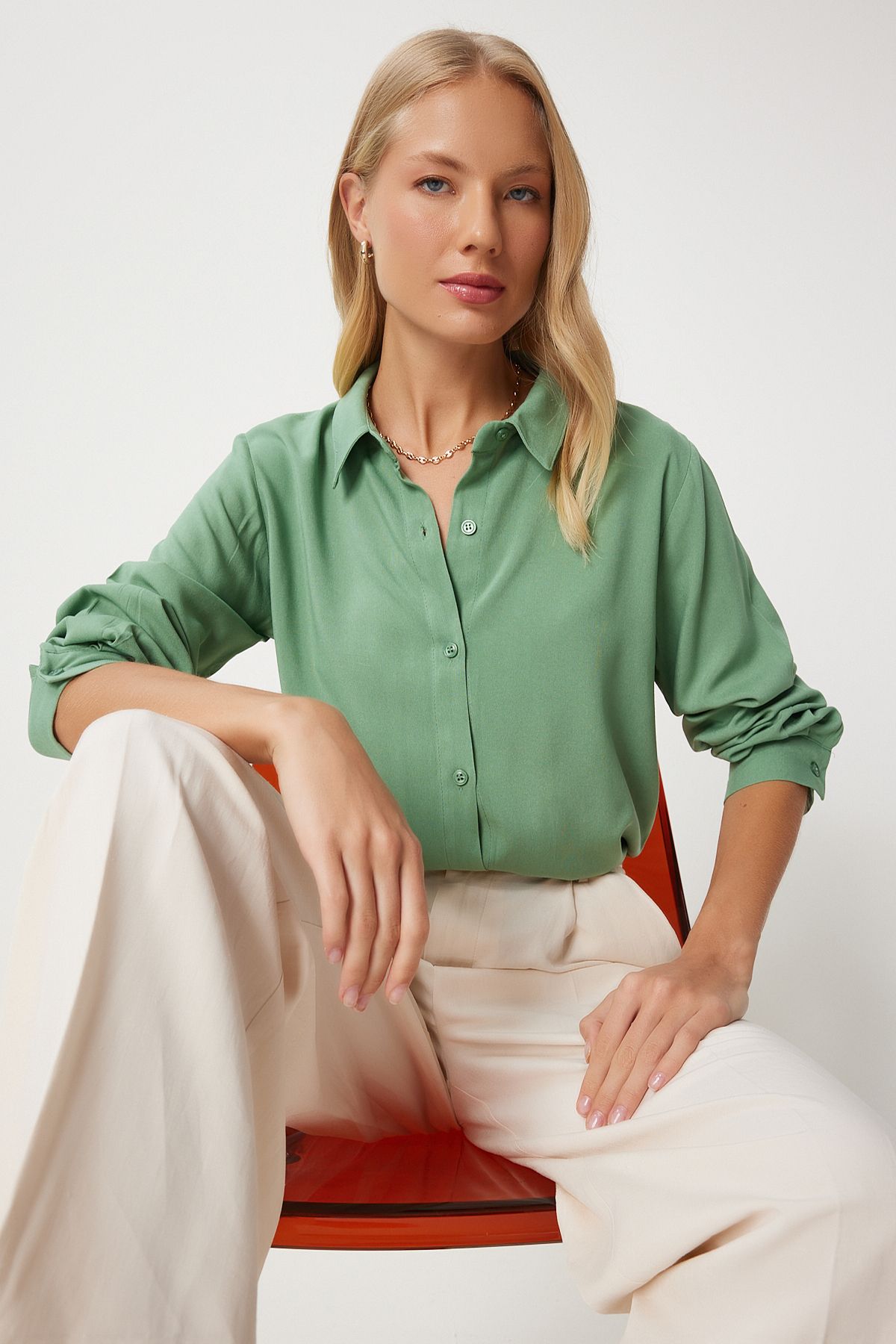 Woman Khaki Cılmış Mold Viscose Shirt To00153