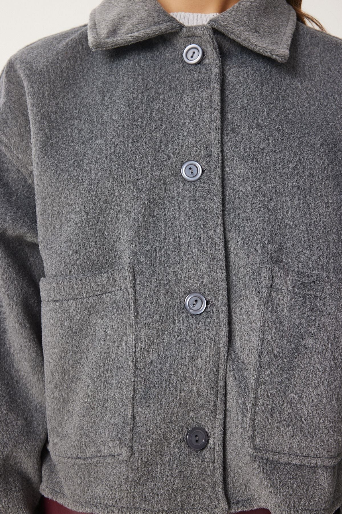 Female anthracite wide pocket soft stamp jacket FN03445