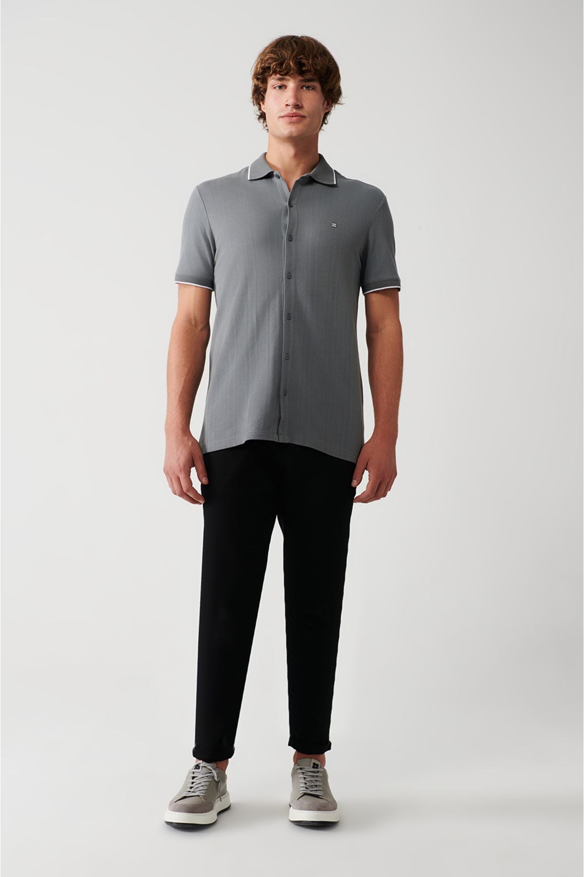 Men's Gray 100 %Cotton Ribana Short Sleeve Shirt A31y2239
