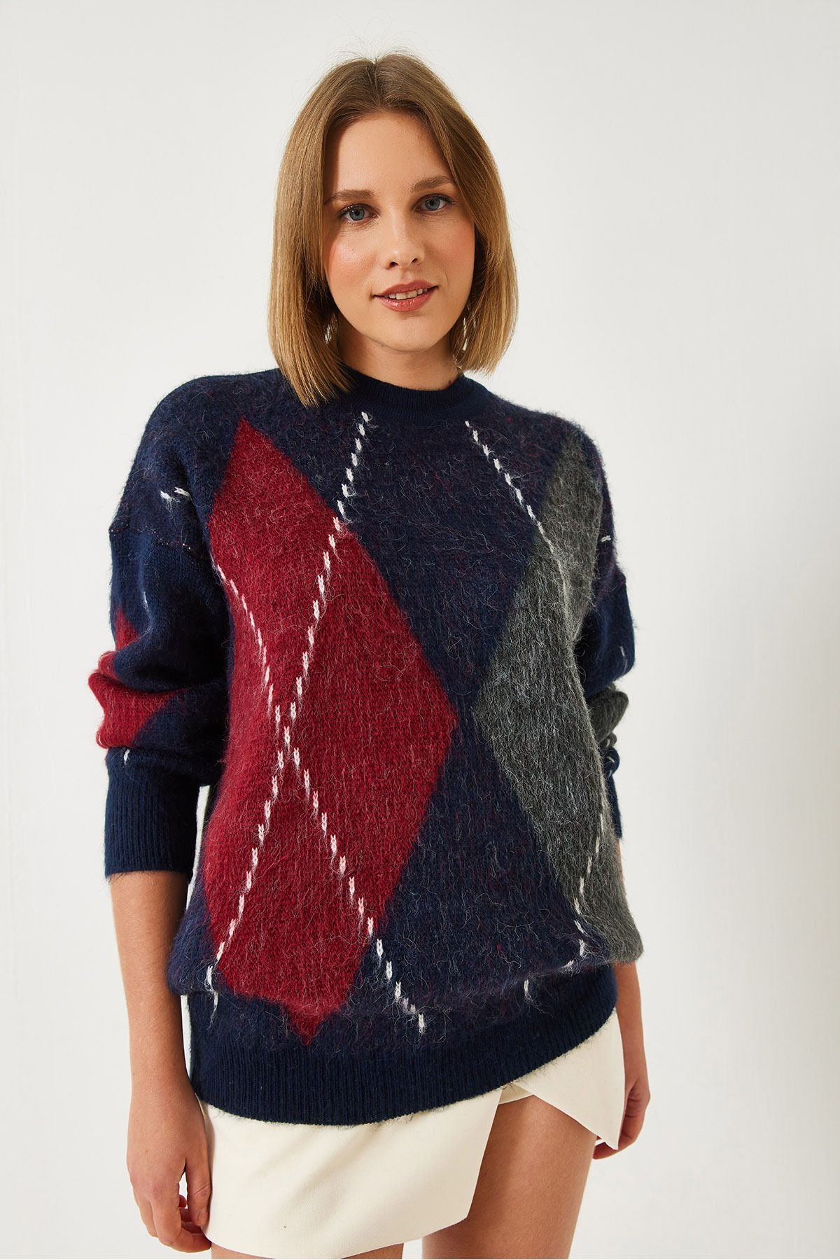 Woman Baklava Patterned Oversize Knitwear Kazakh 60351284