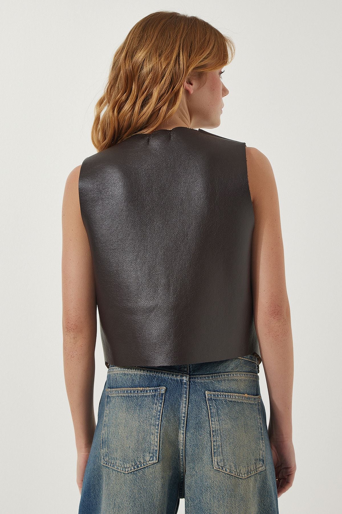 Female Brown Polar Artificial Leather Vest Tp00019