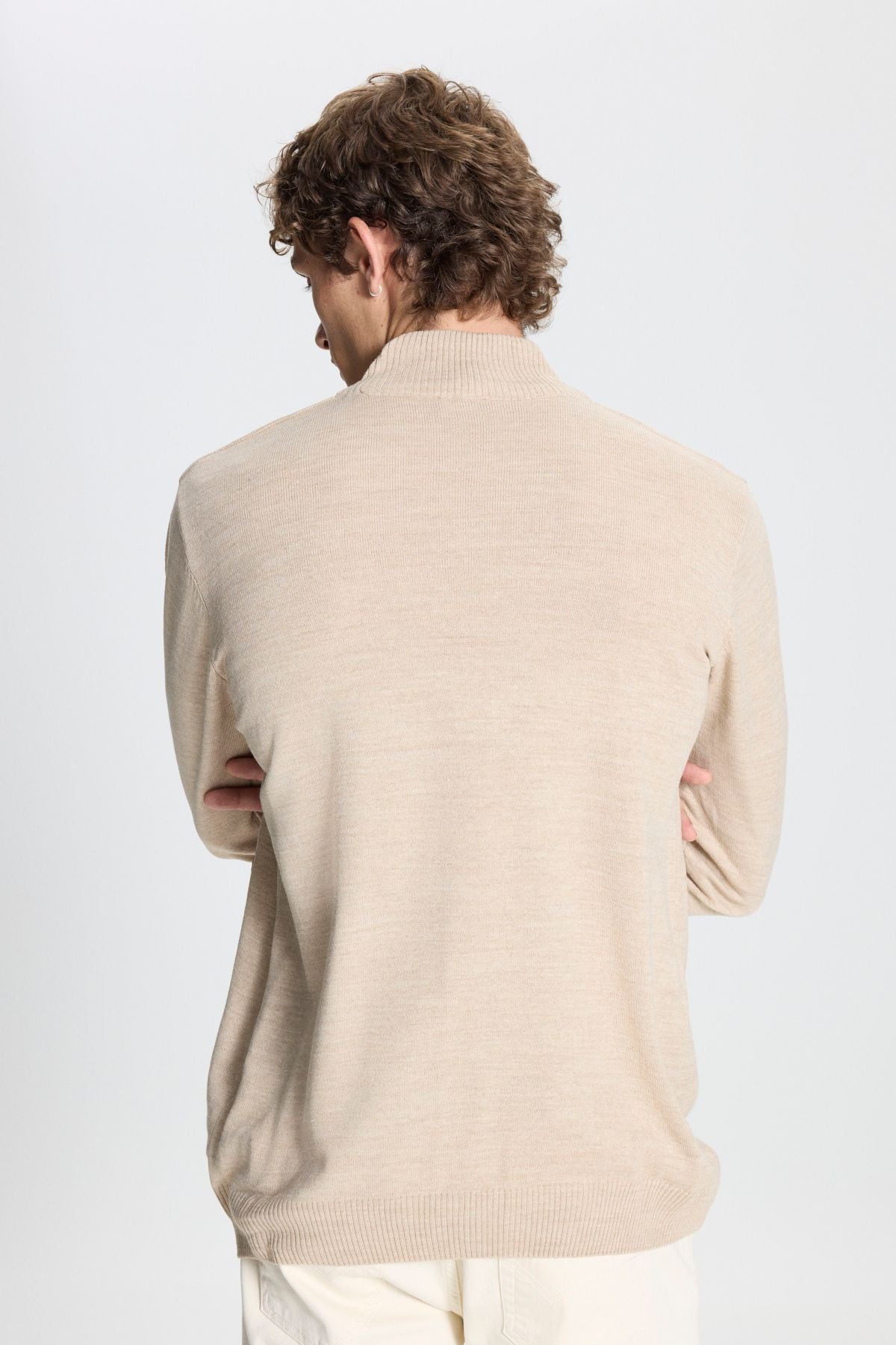 Men's Beige Flashing Standard Fit Normal Cut HALF FISHER YOLIKO KNIP Sweater