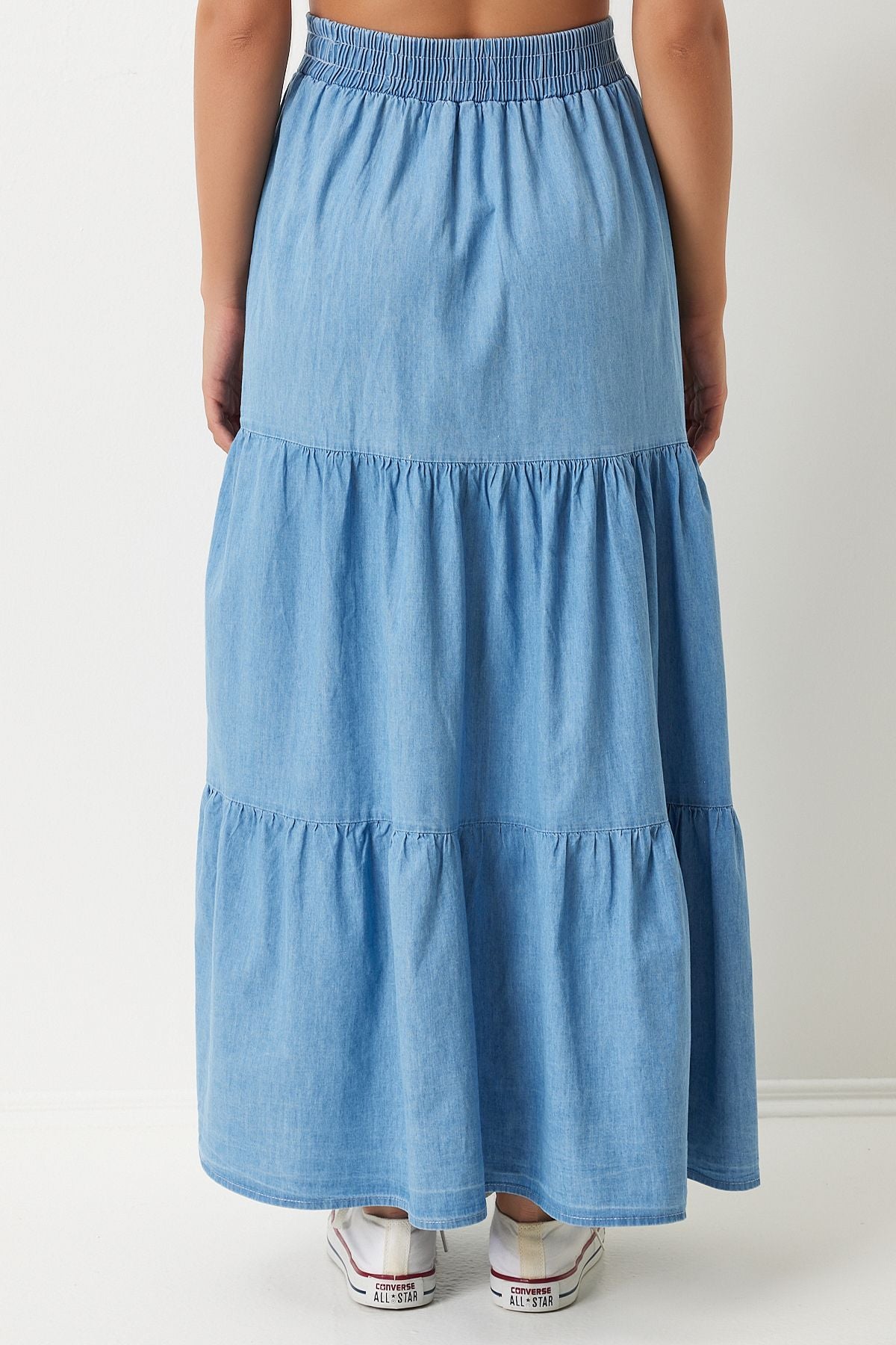 Women's Blue Flane Long Denim Skirt DD01329