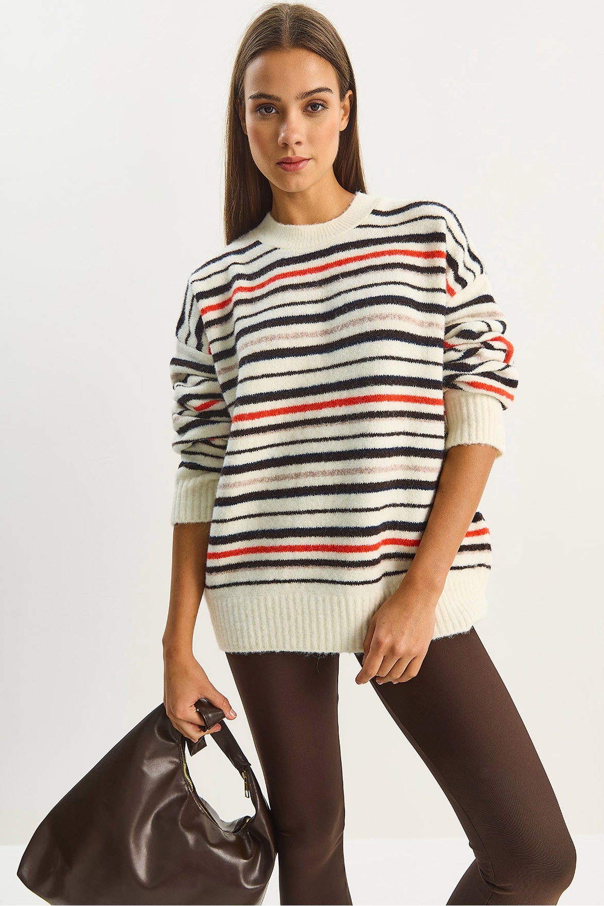 Women's Crew Neck Striped Oversize Knitwear Sweater 2524 60283680