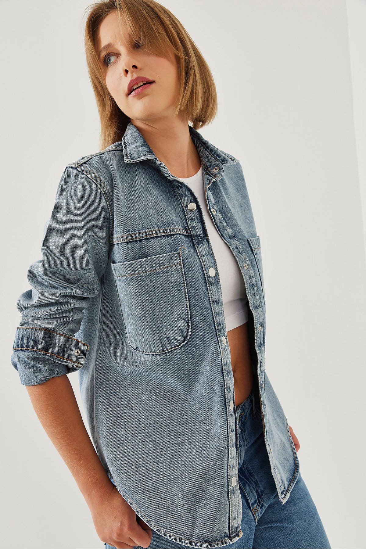 Women with two big pockets denim shirt 4635 60351174