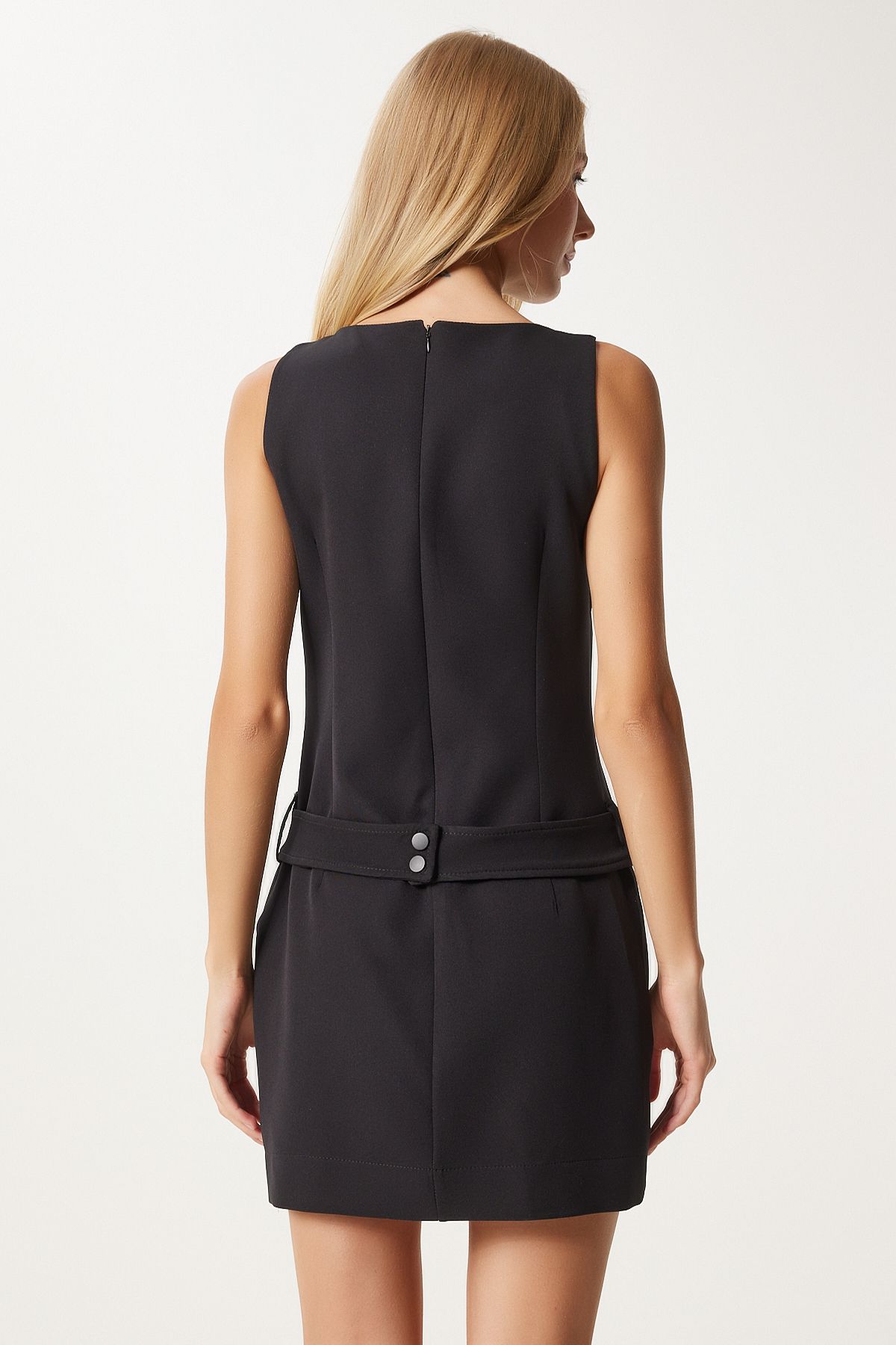 Woman Black Belt Woven Jumpsuit Dress FN03322