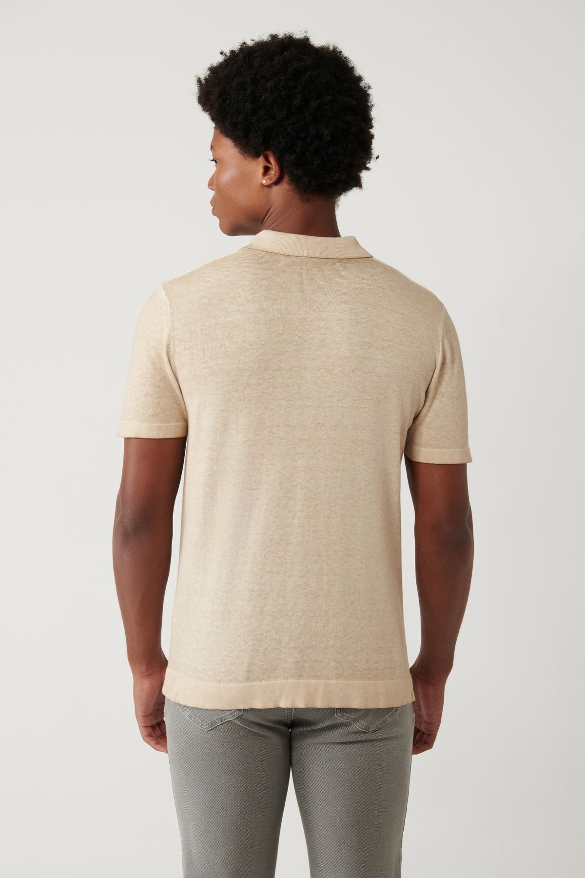 Erkek Bej 3 Düğmeli Garmment Dyed Polo Yaka T-shirt A41Y5067