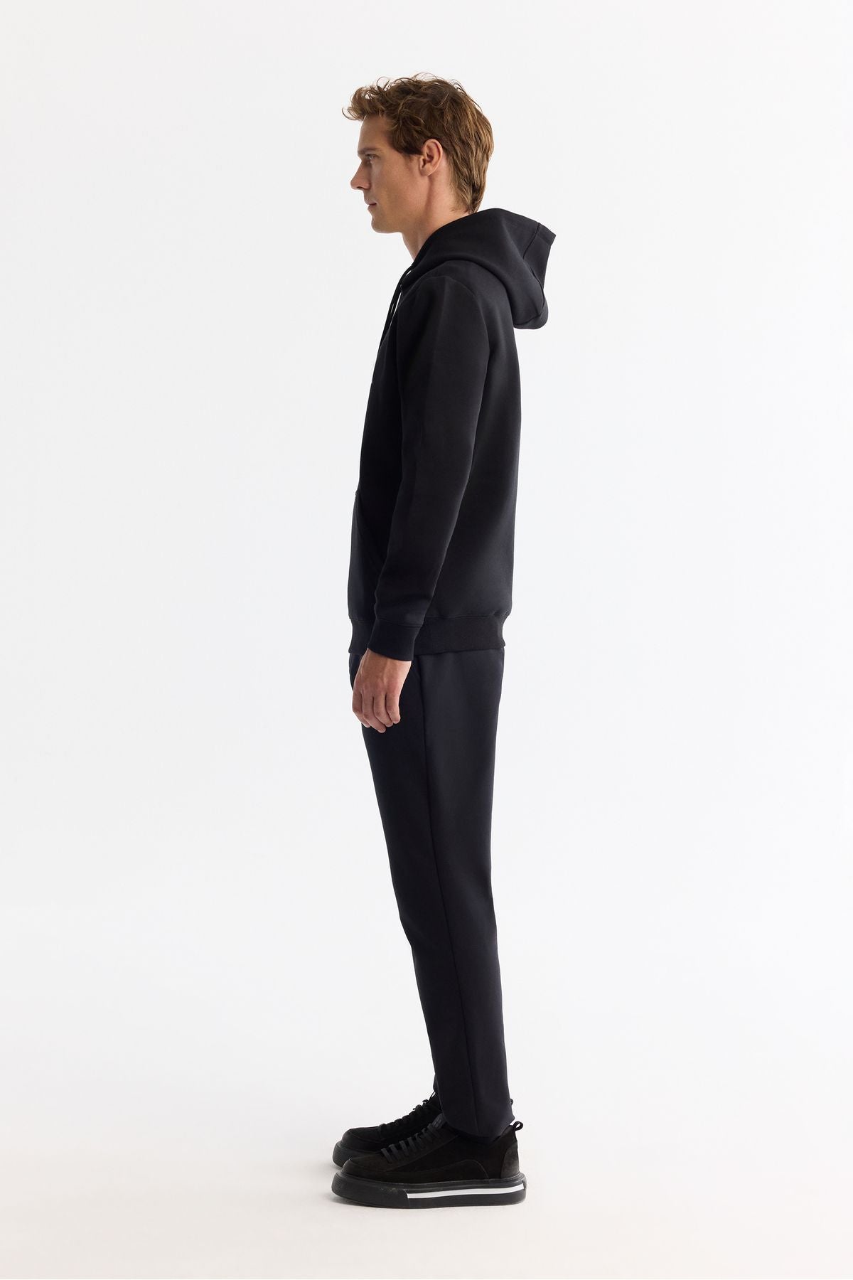 Men's black hooded cotton printed elastan sweatshirt a42y1322