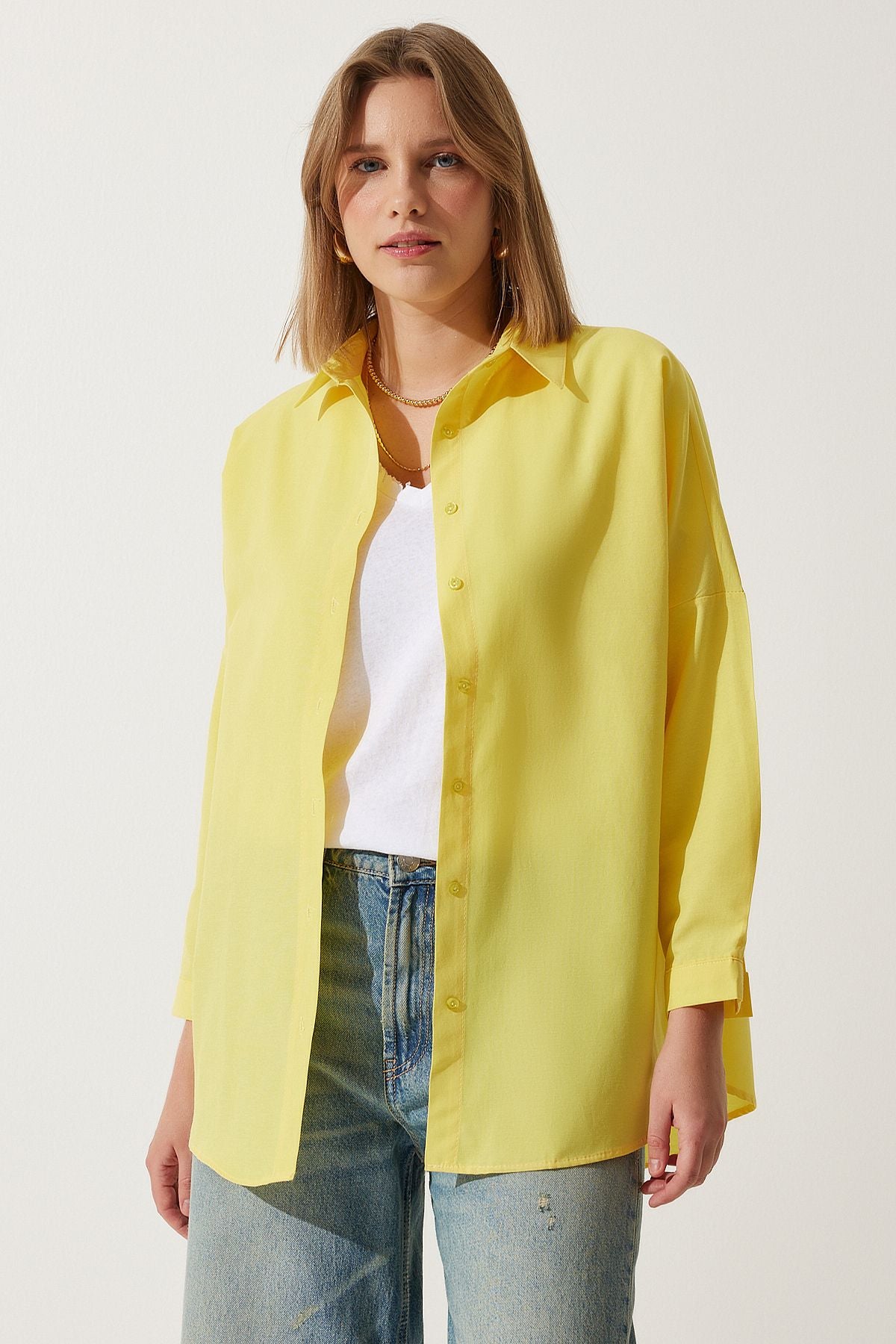 Woman Yellow Oversize Long Basic Shirt DD00842