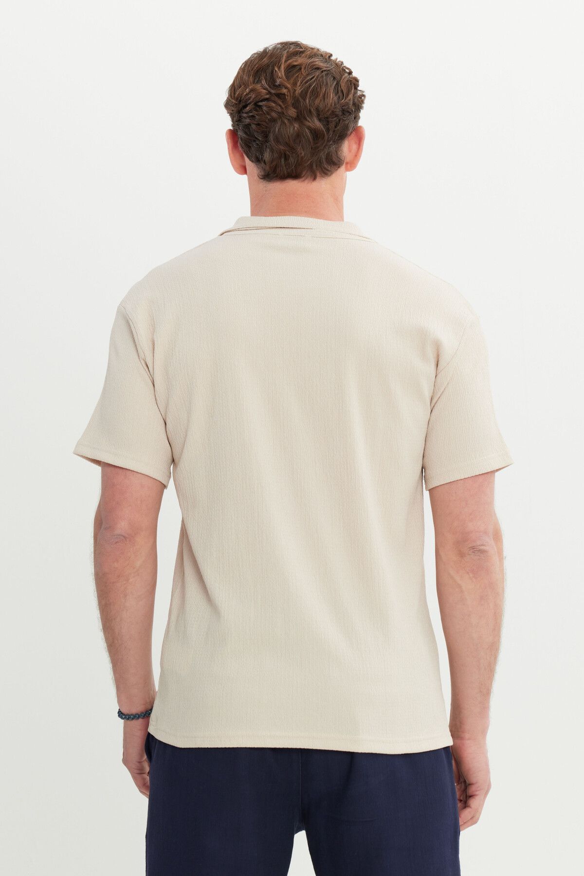 Men's Beige Relax Fit Casual Cut Polo Yaka T -shirt