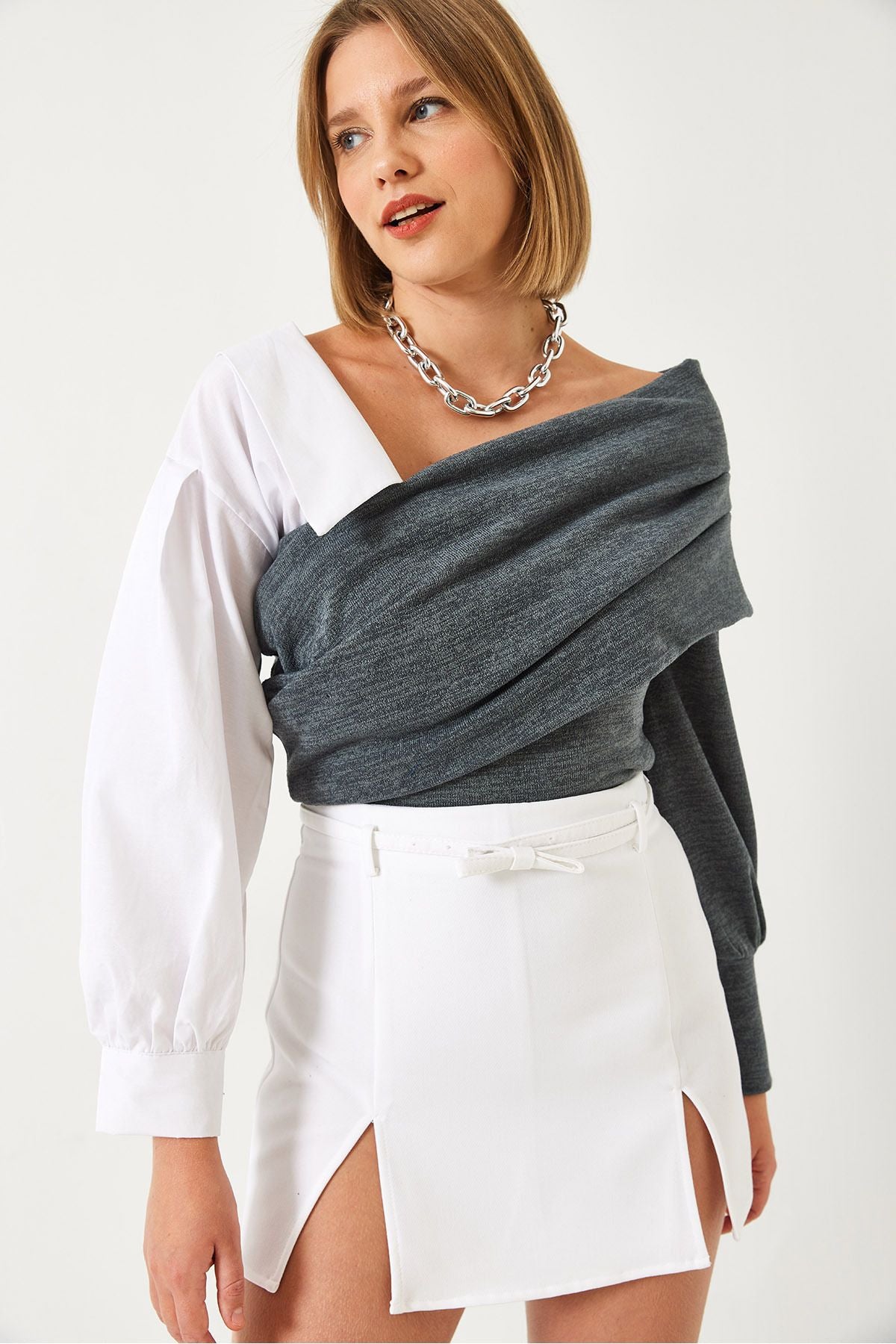 Female Shirt Sleeve Design Knitwear Sweater 60261098