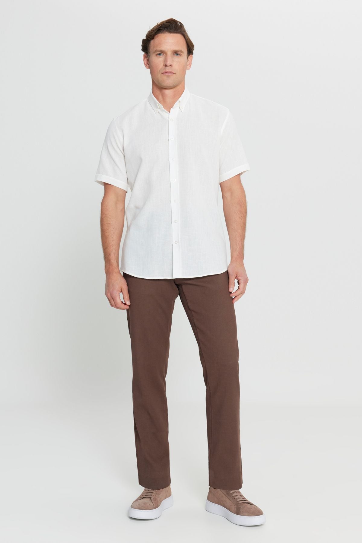 Men's White 100 %Cotton Comfort Fit Casual Cutting Buttoned Shirt Shirt collar Amesty Shirt