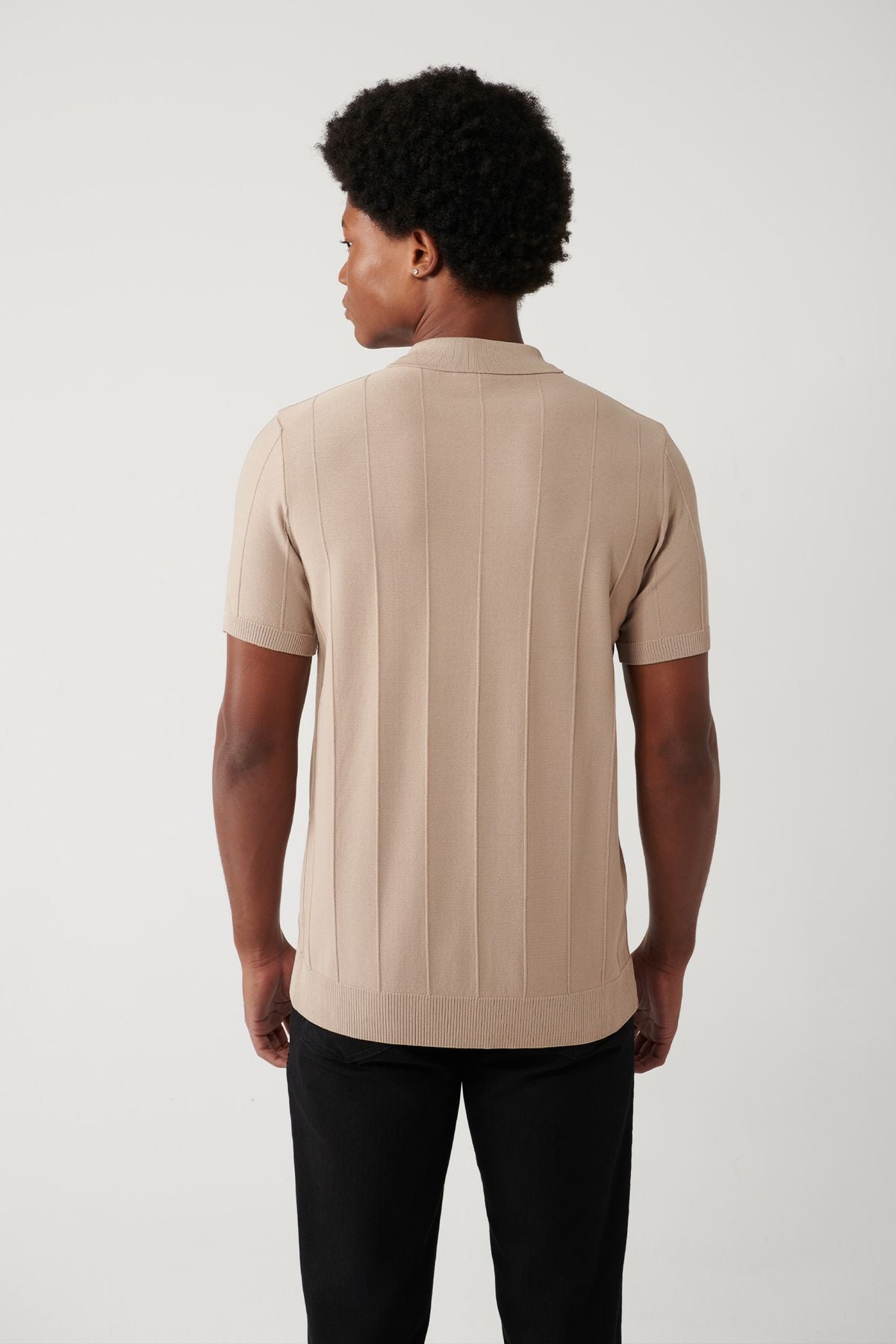 Men's mink zipper rayon wick braided polo collar knitwear T-shirt A41y5073