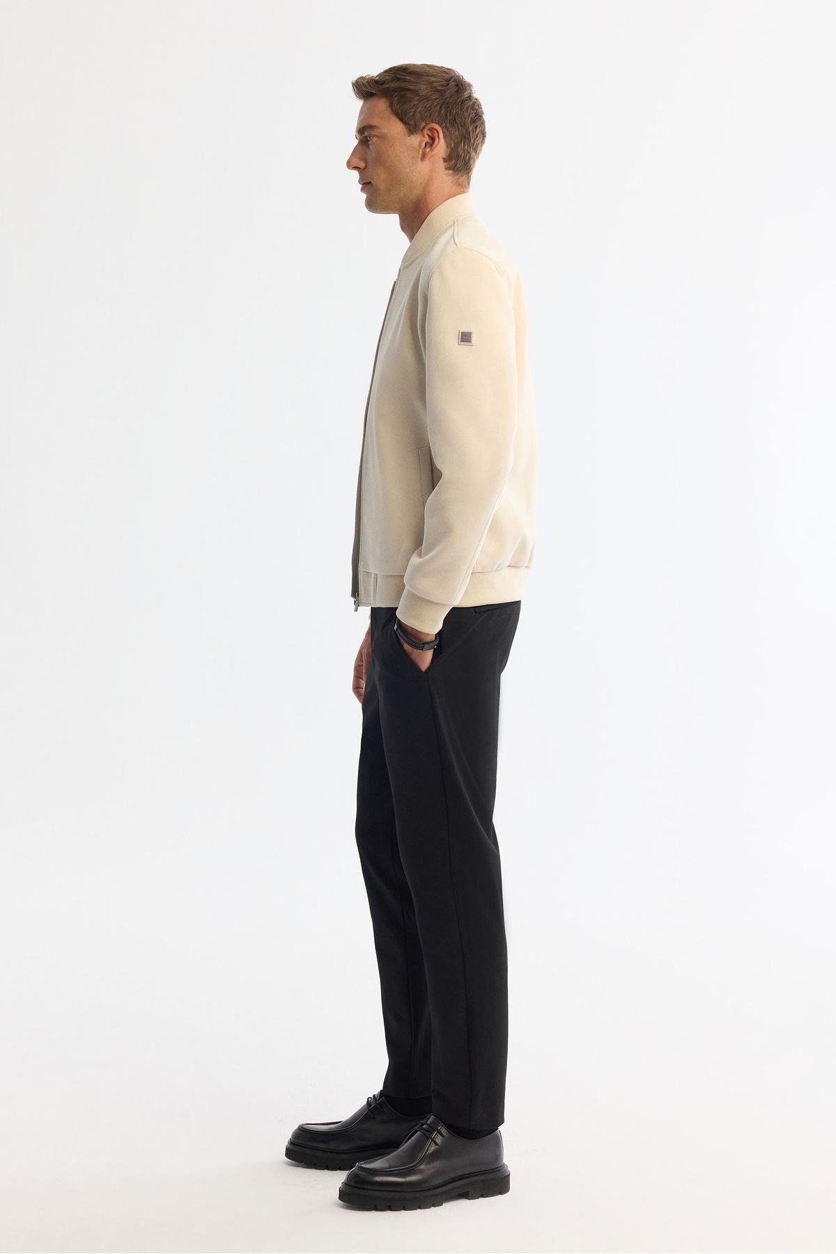 Men's beige zipper suede -looking Bomber Ince Mont B006045