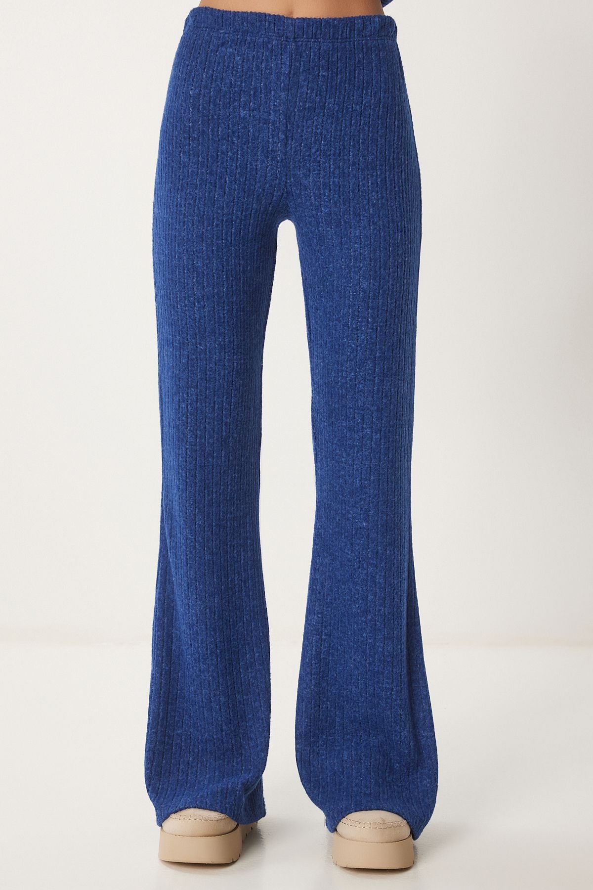 Woman Cobalt Blue Casual Wick Knitting Blouse Pants Set RG00047