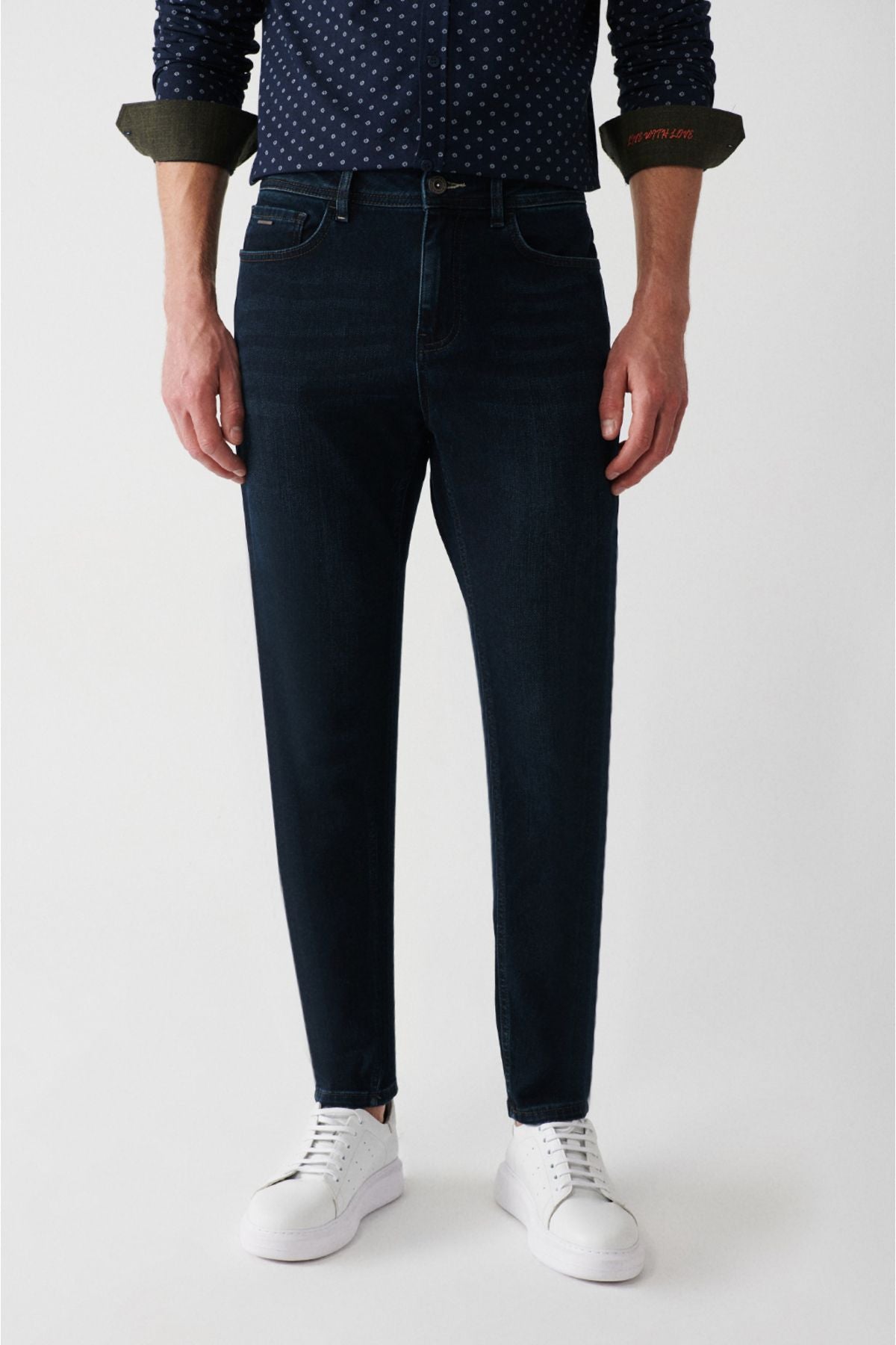 Men's navy blue tulling washing flexible jean pants B003521
