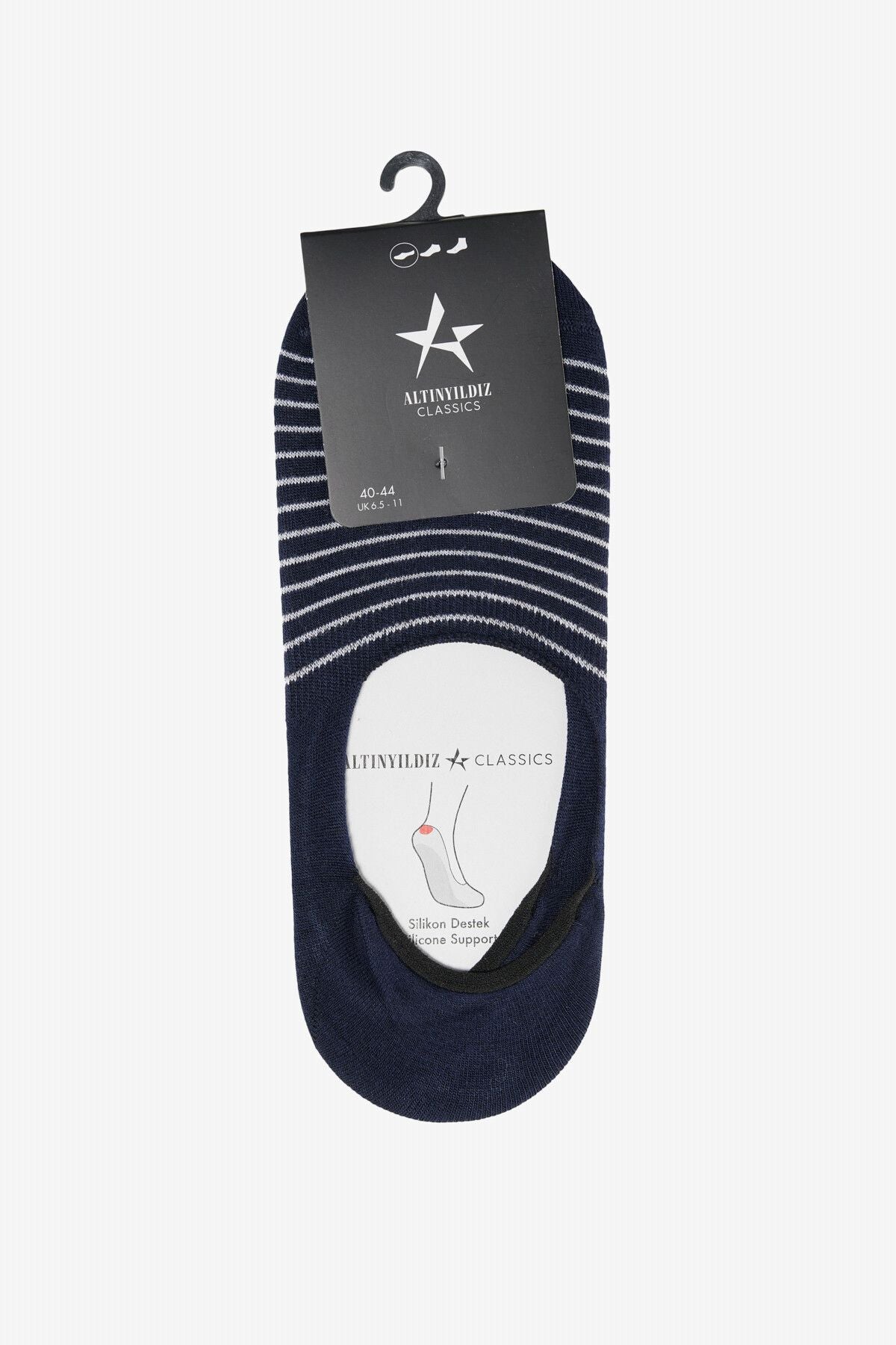 Men's Navy Blue-White Silicone Supported Single Babet Socks