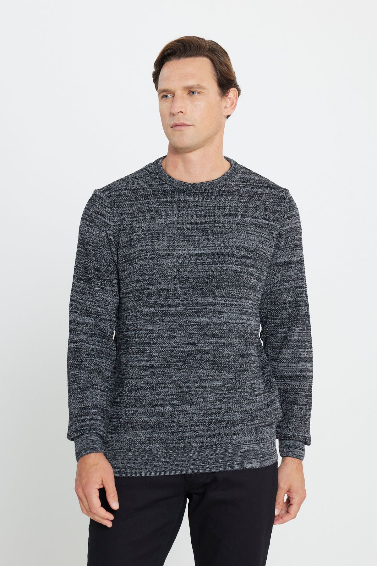 Men's black-gray standard fit Normal cut bicycle collar patterned knitwear sweater