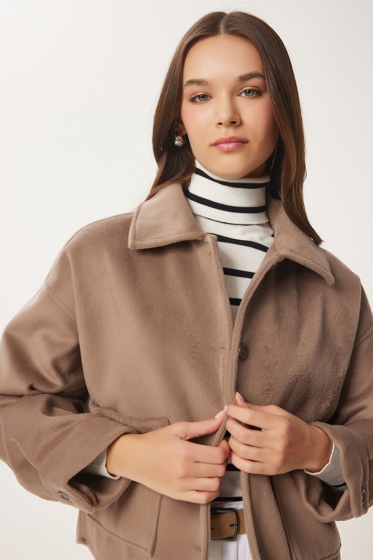 Female mink wide pocket soft stamp jacket FN03445