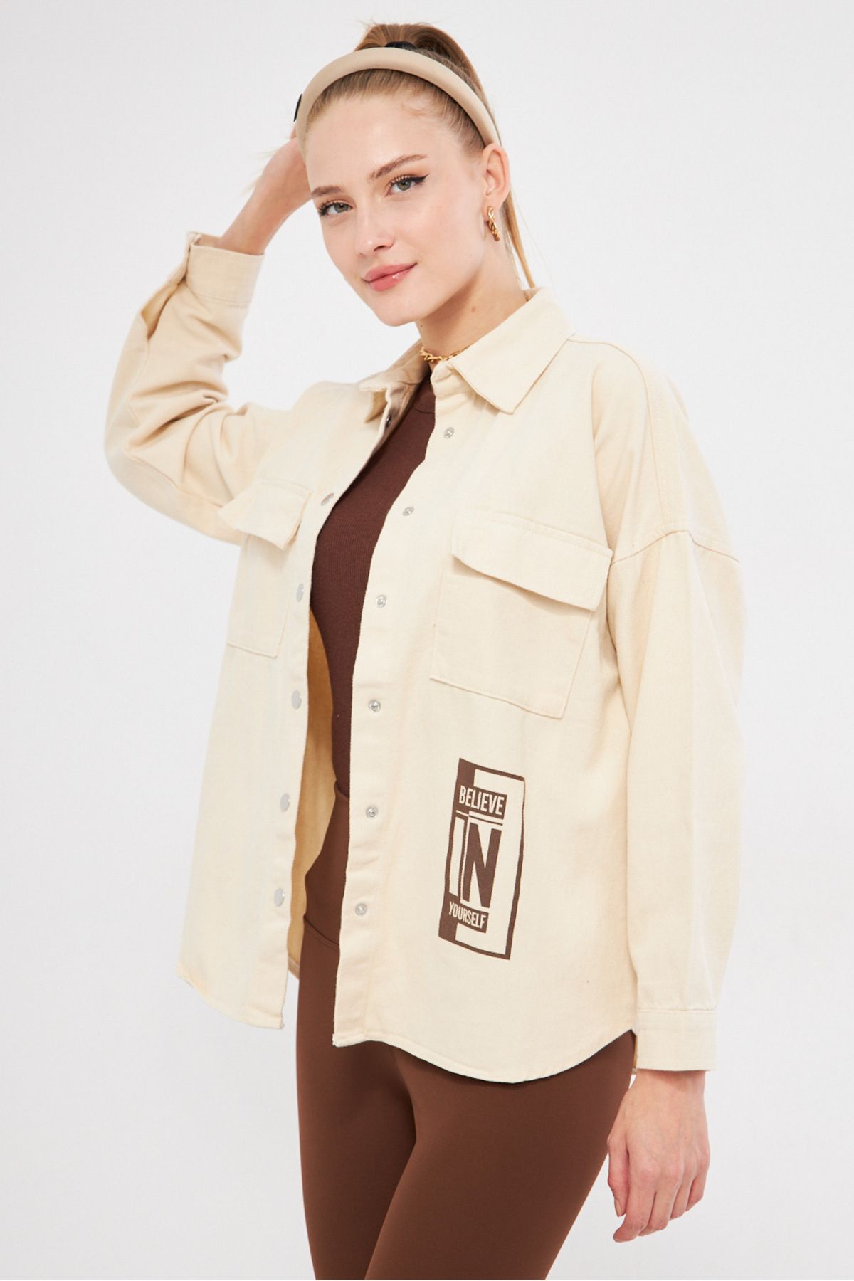 Female Stone Back Stone Printed Pocket Shirt Jacket ARM-25K025006