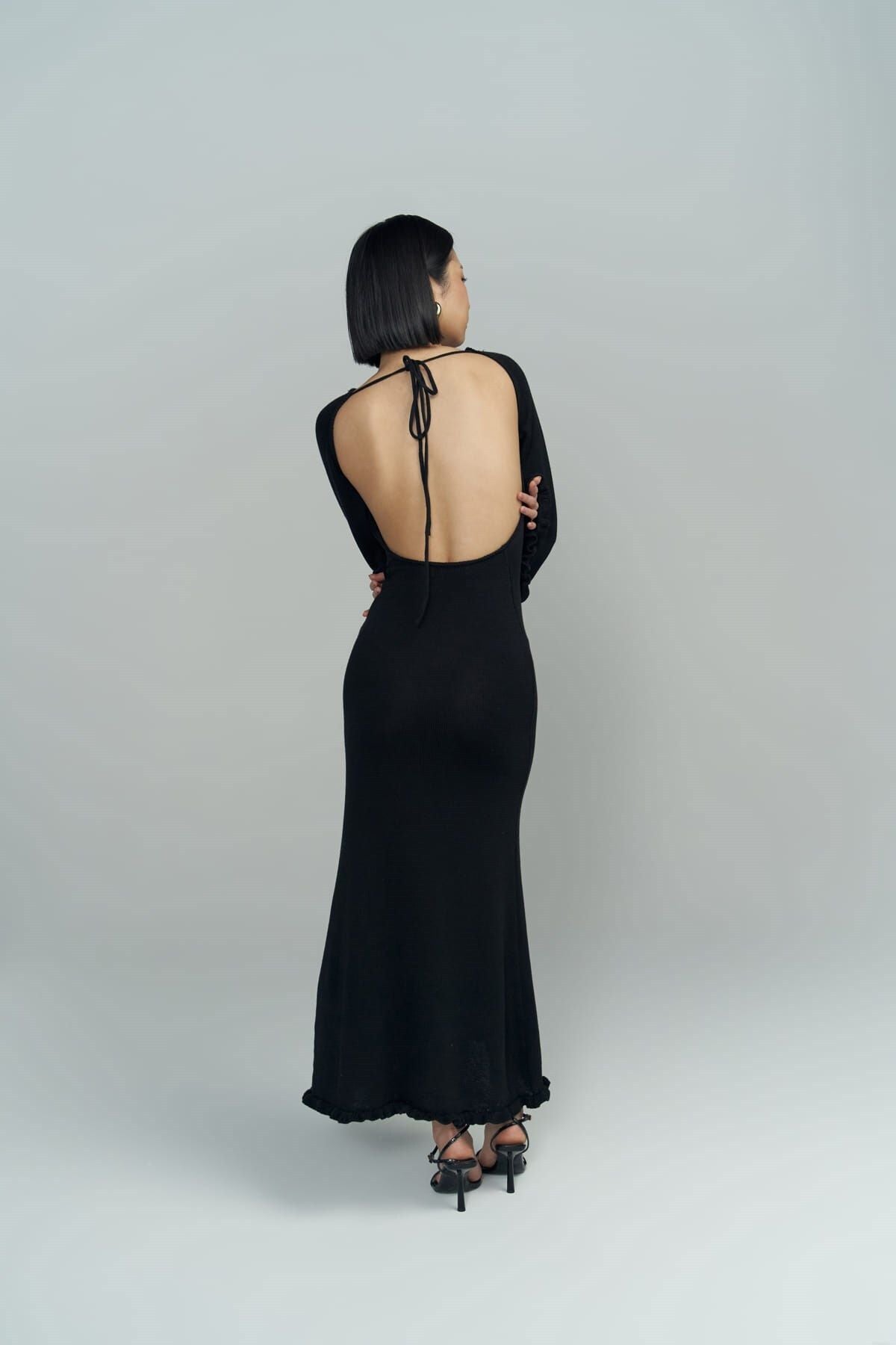 Angela Back Décollette Black Knitwear Dress