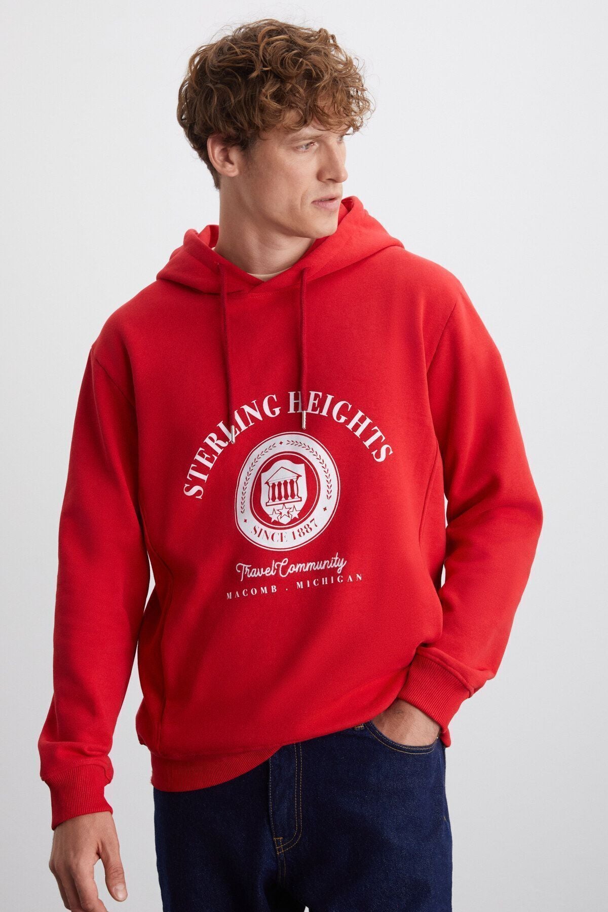 Tammy Men's Softening Içi Polar Printed 3 IP hooded regular Red Sweatshirt