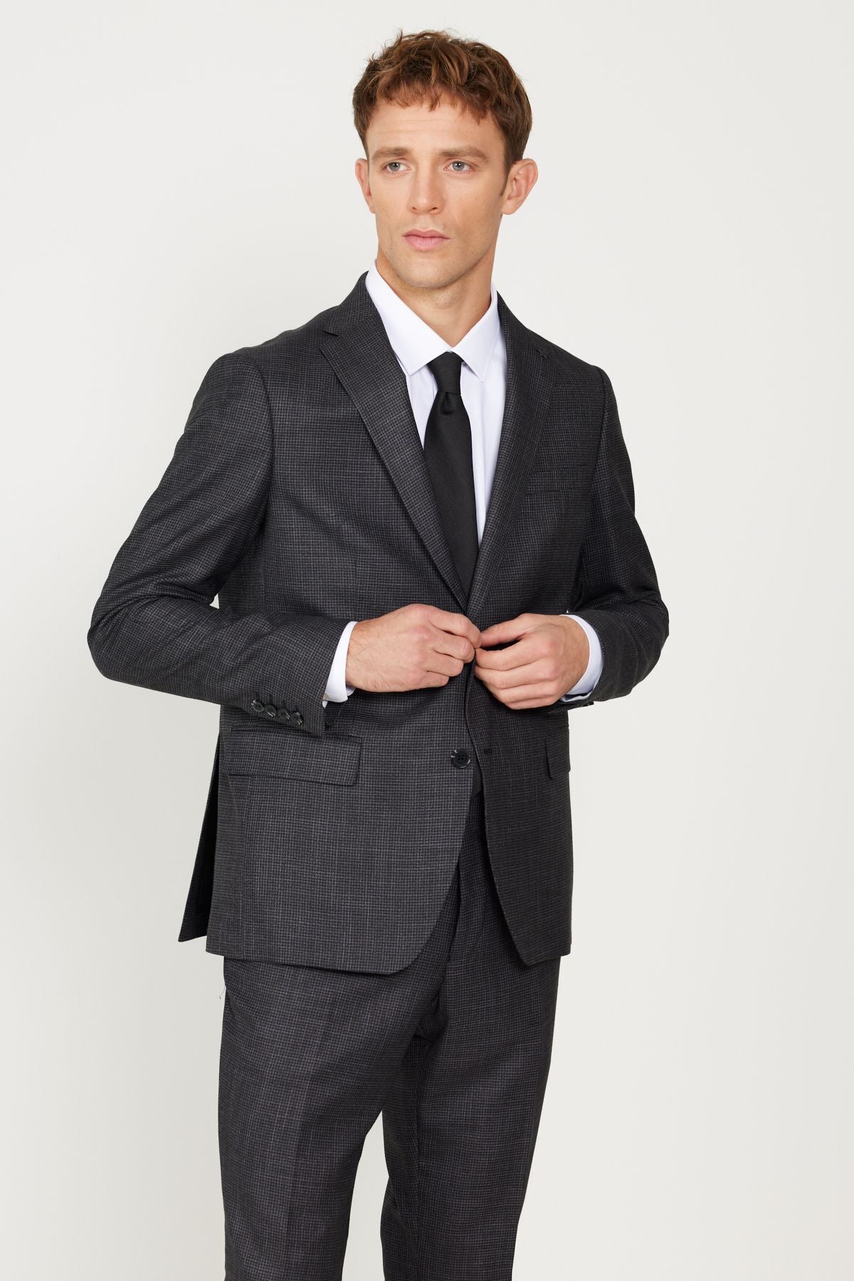 Men's anthracite slim fit narrow cut Mono collar Anecdote Blawal Pants Suit Suit