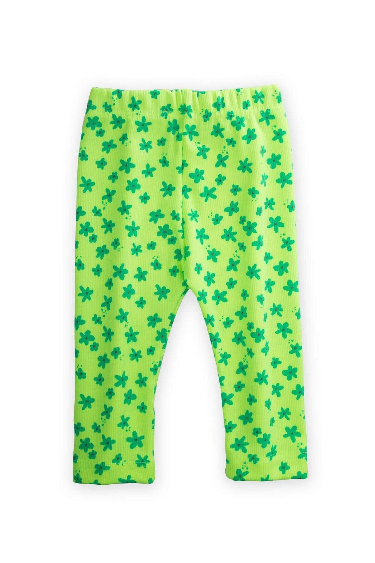 Neon seasonal girl tights 0-5 years old green flowering pattern