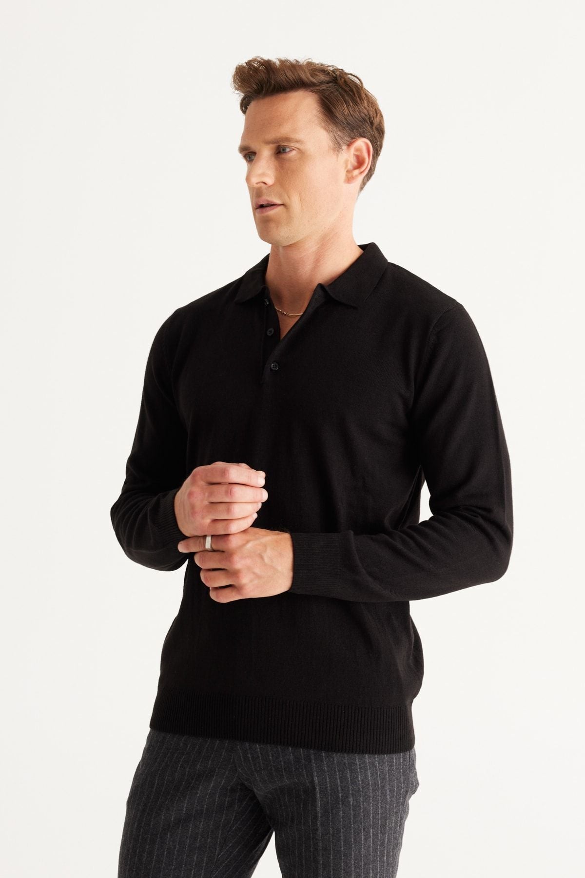 Men's Black Flash Anti Pilling Fabric Standard Fit Normal Cut Polico Sweater