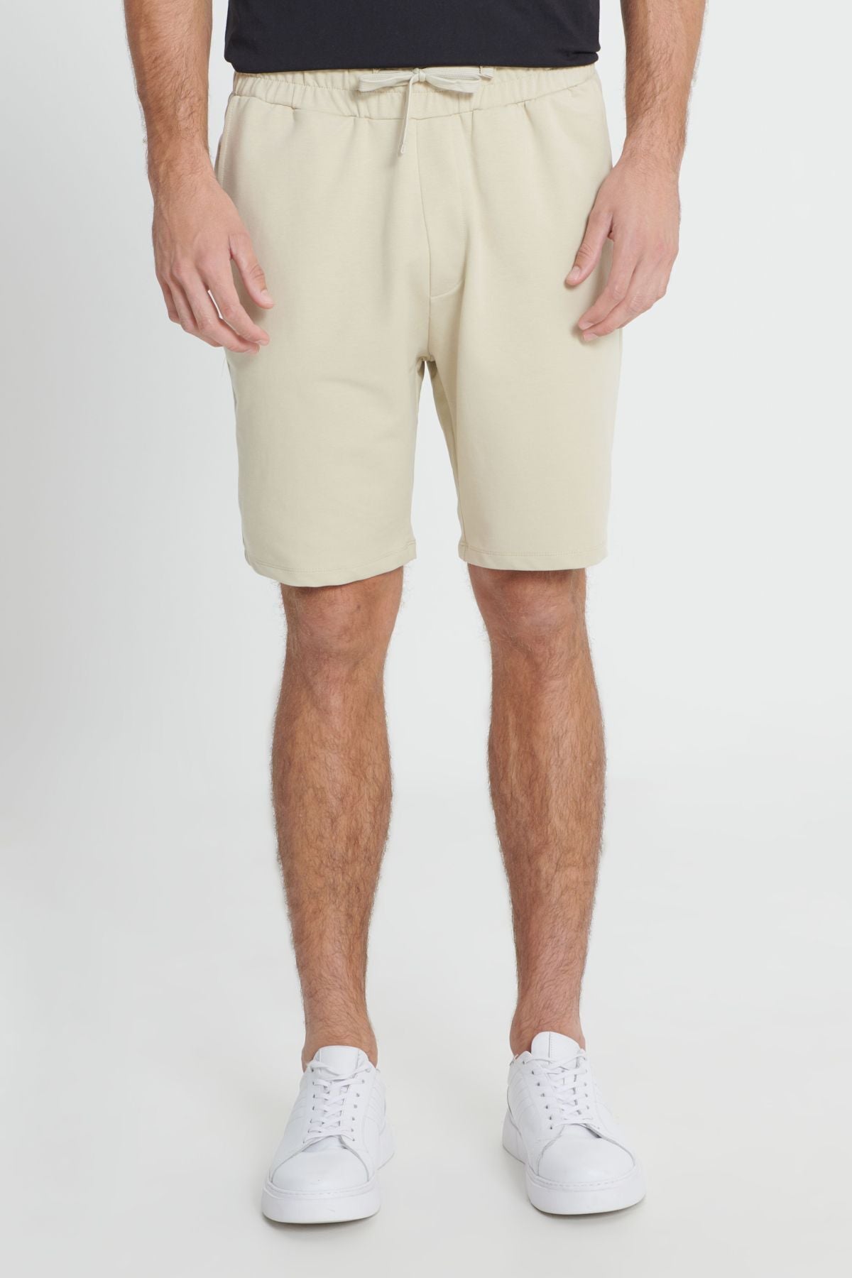 Men's Beige Standard Fit Normal Cutting Cotton Pocket Knitting Shorts