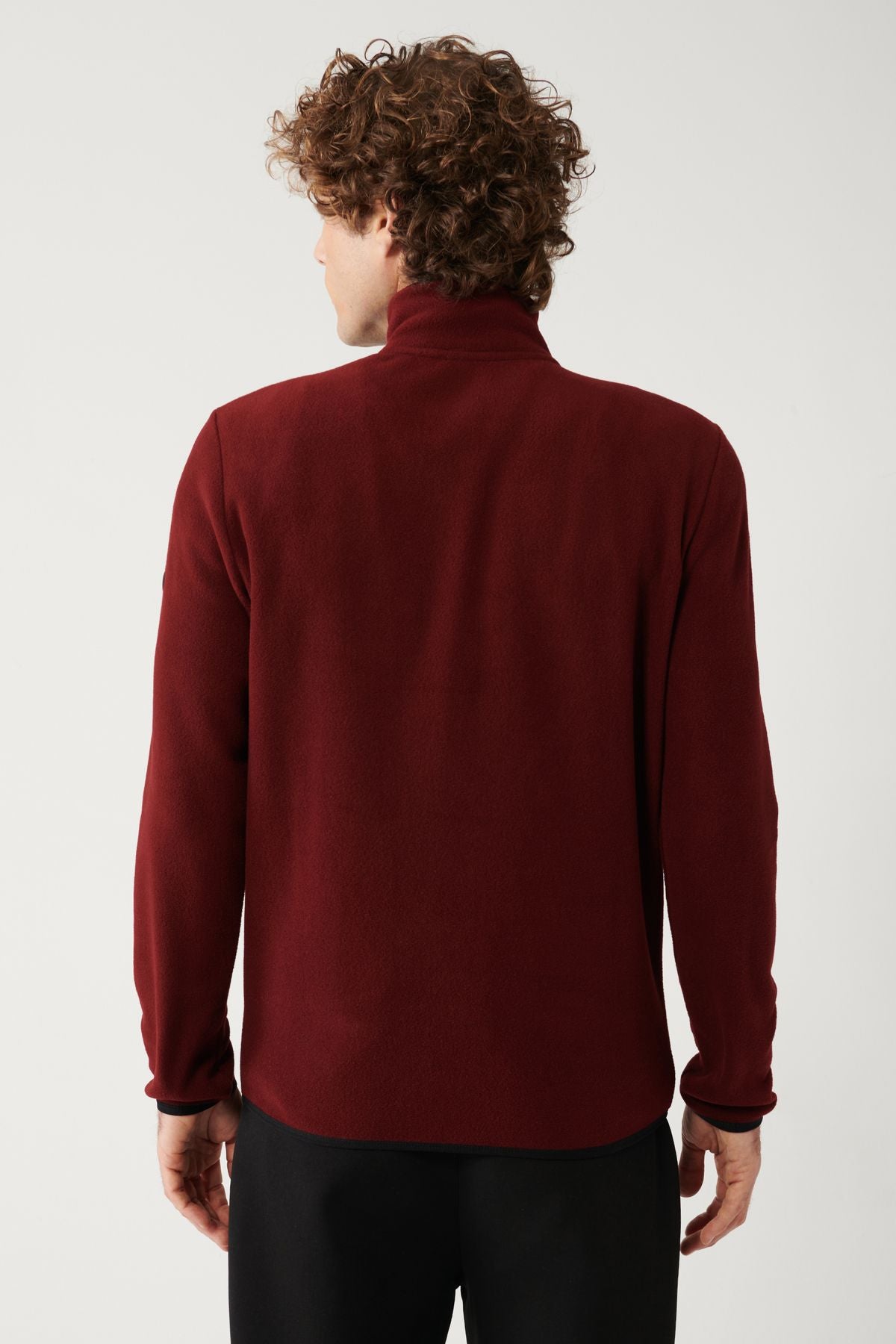 Men's red cold -resistant half -zipper with perpendicular collar polar sweatshirt E001068