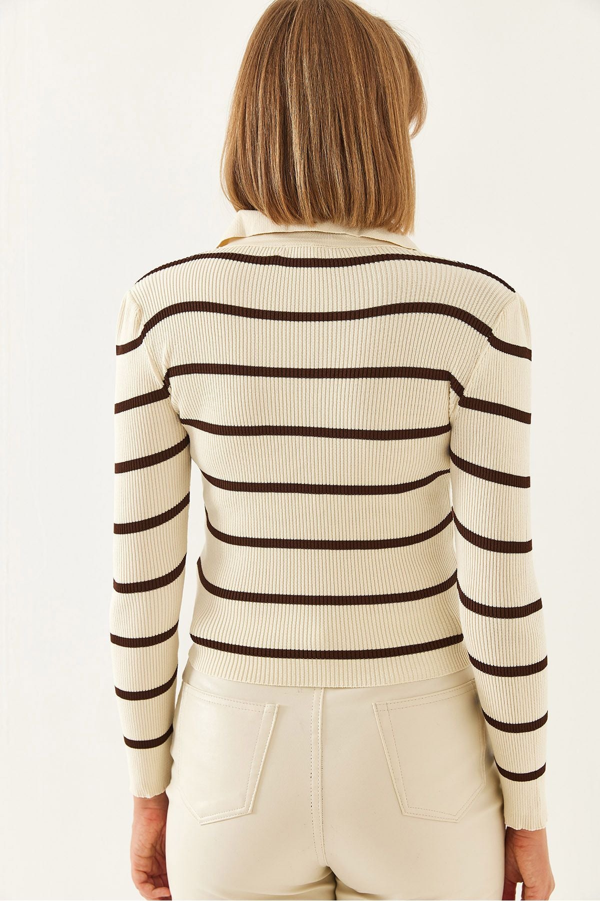 Woman Polo Yaka striped knitwear sweater