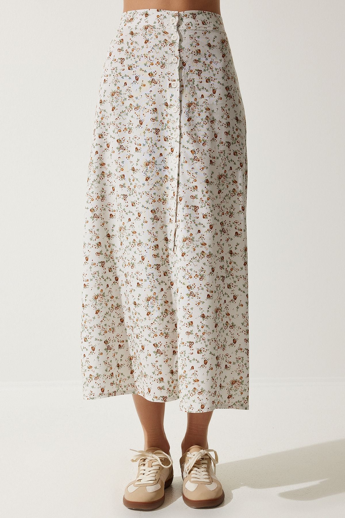 Female ecru patterned slit viscose skirt UB00246