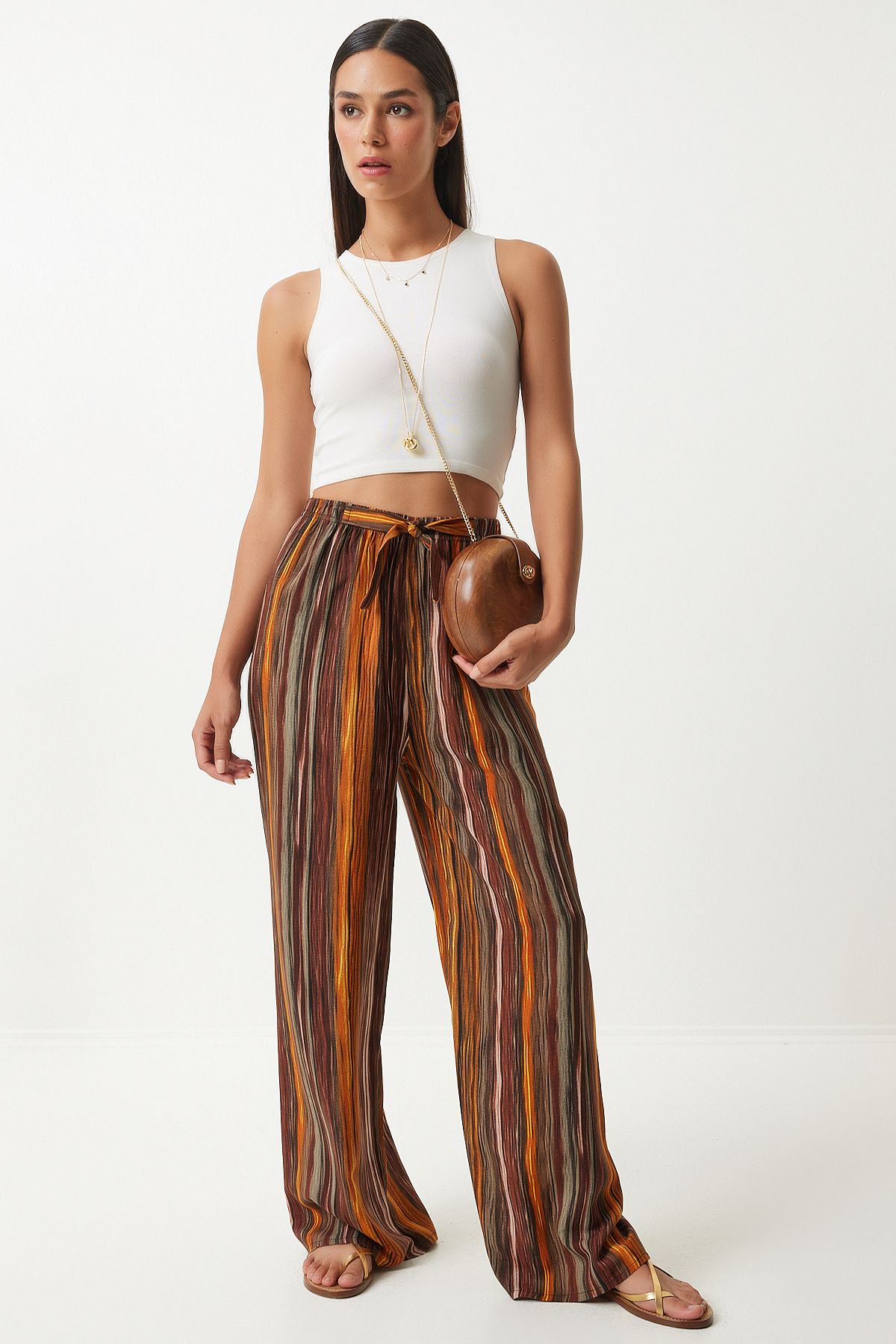 Female Brown Patterned Viscose Palazzo Pants EN00606