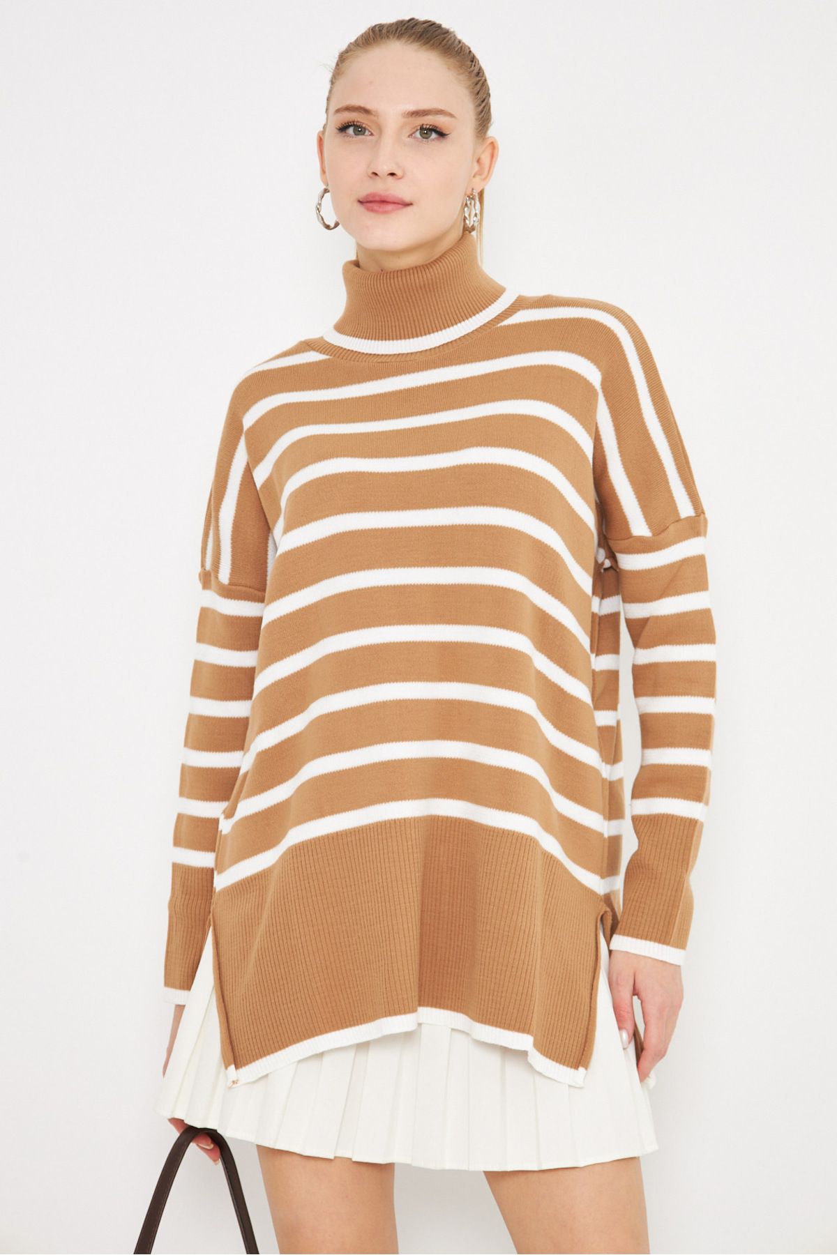 Female mink fisherman striped knitwear sweater ARM-24K012007