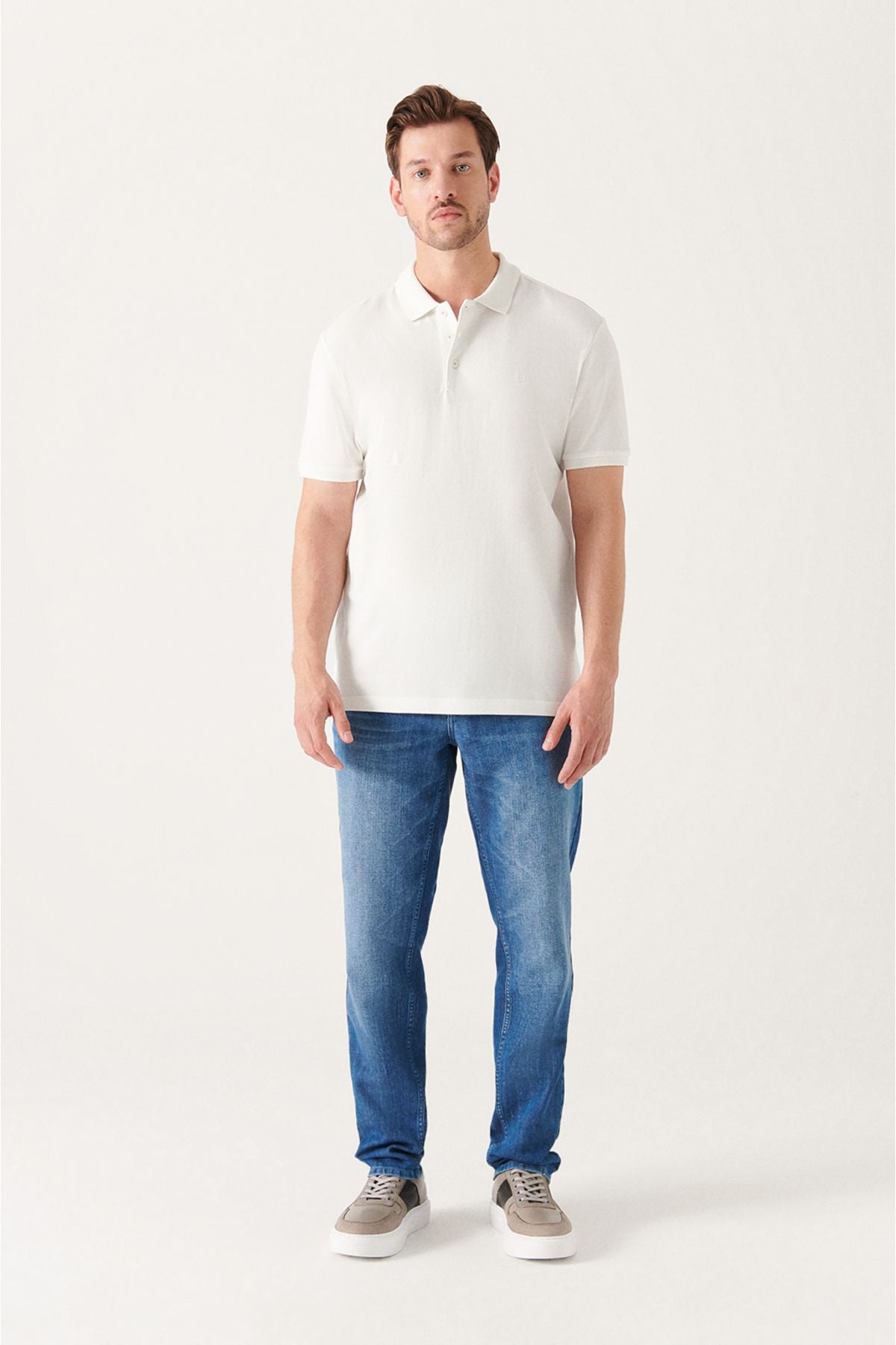 Men's white 100 %cotton cool, Polo Yaka T-shirt E001004