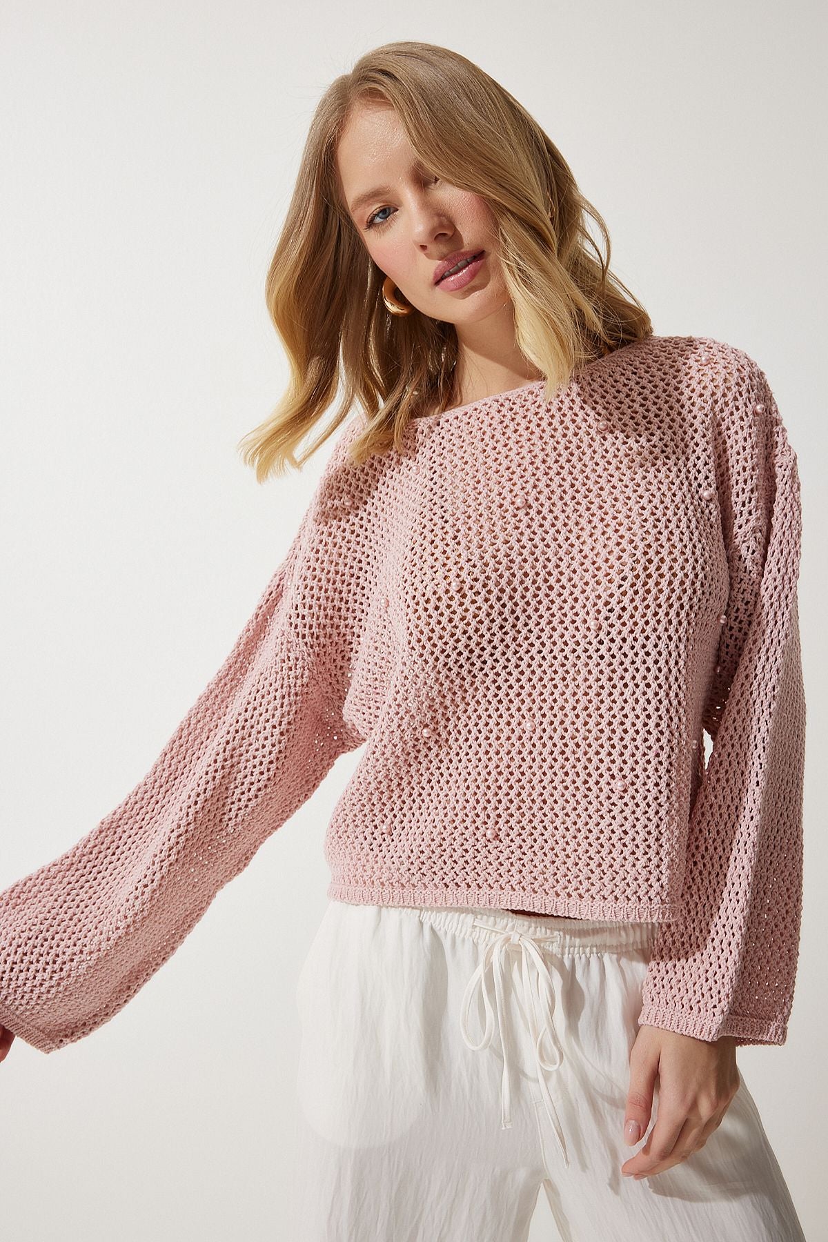 Female Powder Pearl Detailed Offer Mevsim Triko Sweater MW00146