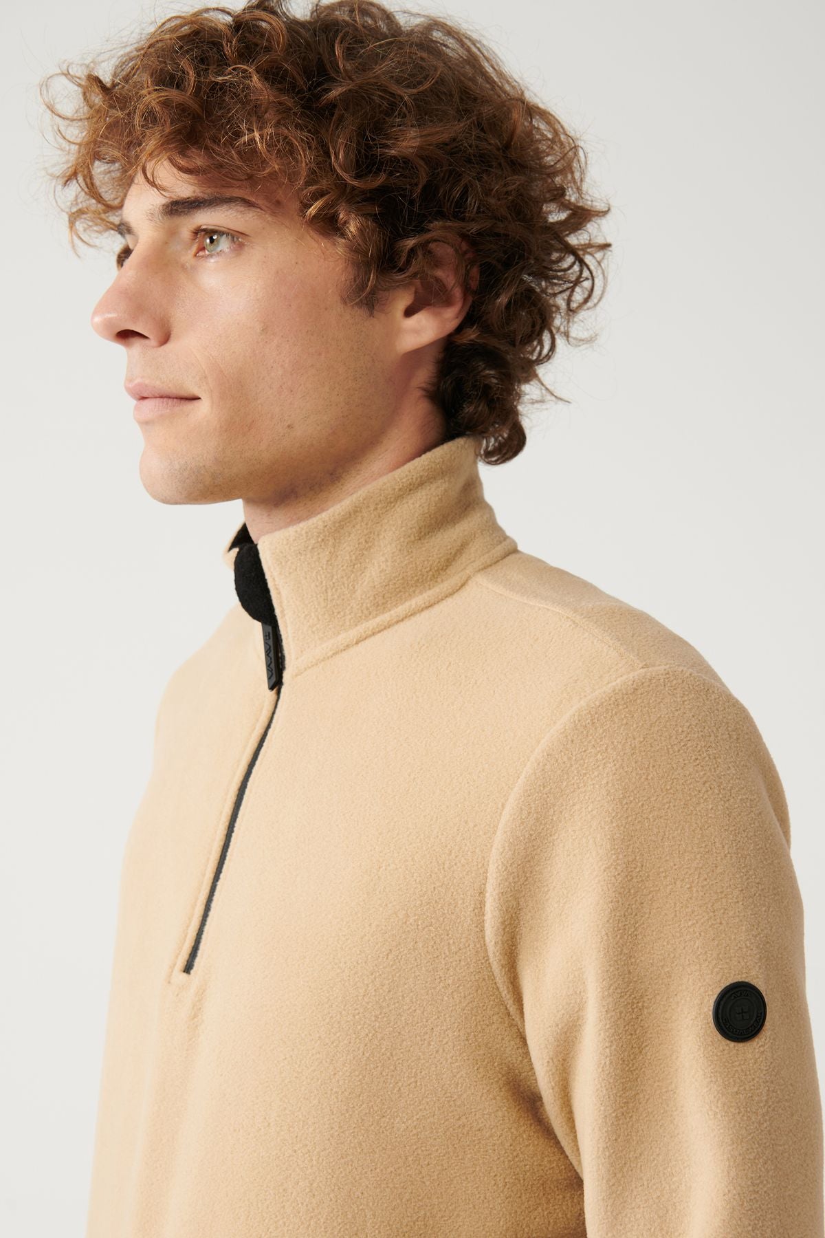 Men's Beige Cool -resistant half -zipper with perpendicular collar polar sweatshirt E001068