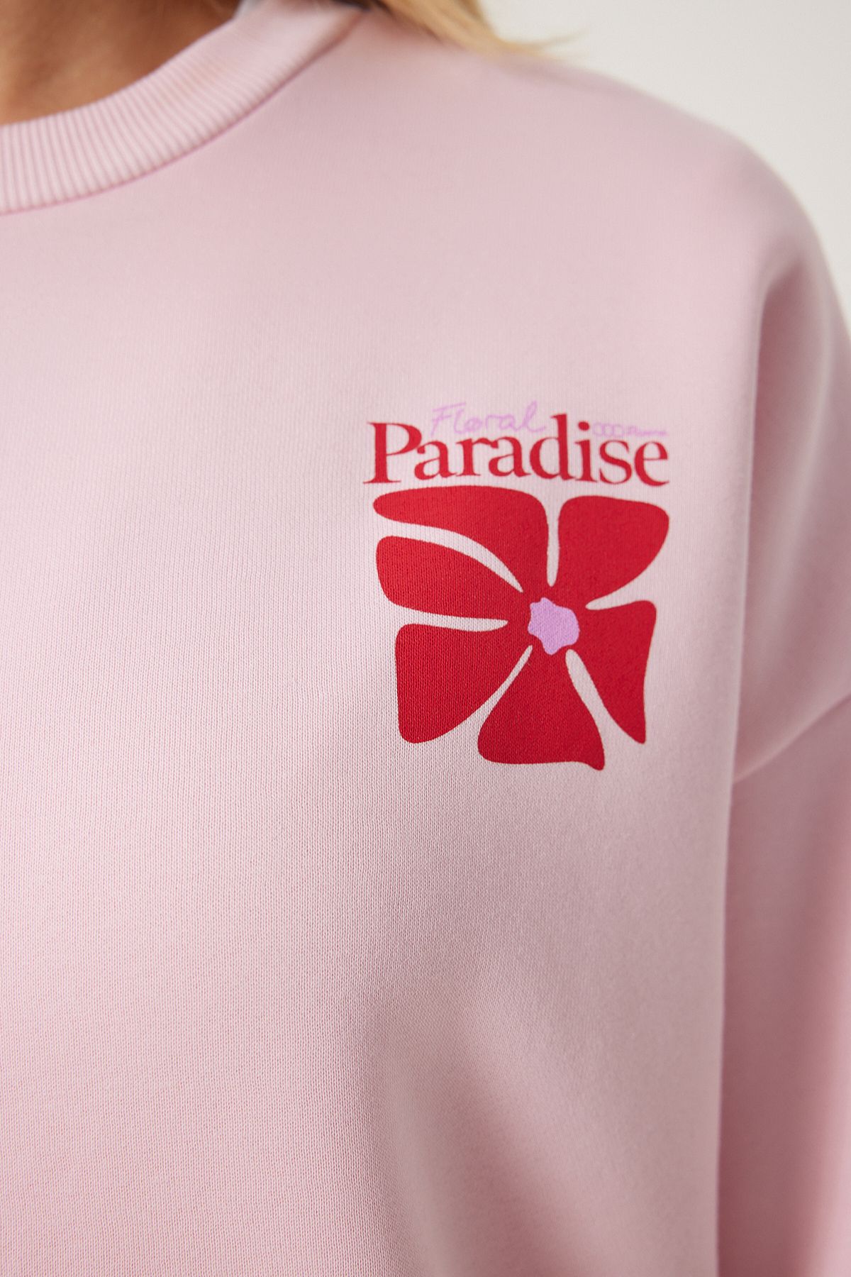 Woman Pink Printed Shadon Knitting Sweatshirt BF00099