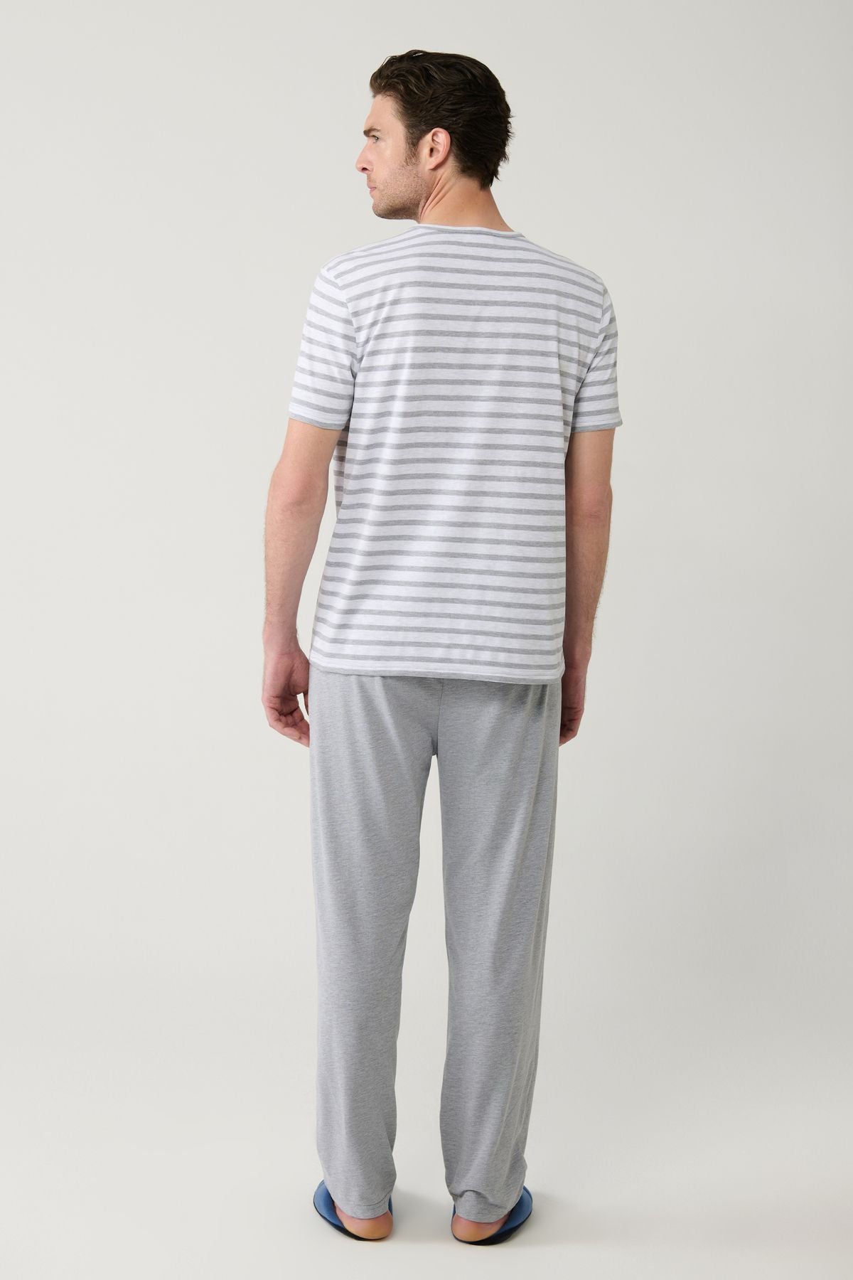 Men's gray bike collar cotton special box pajama set E003308