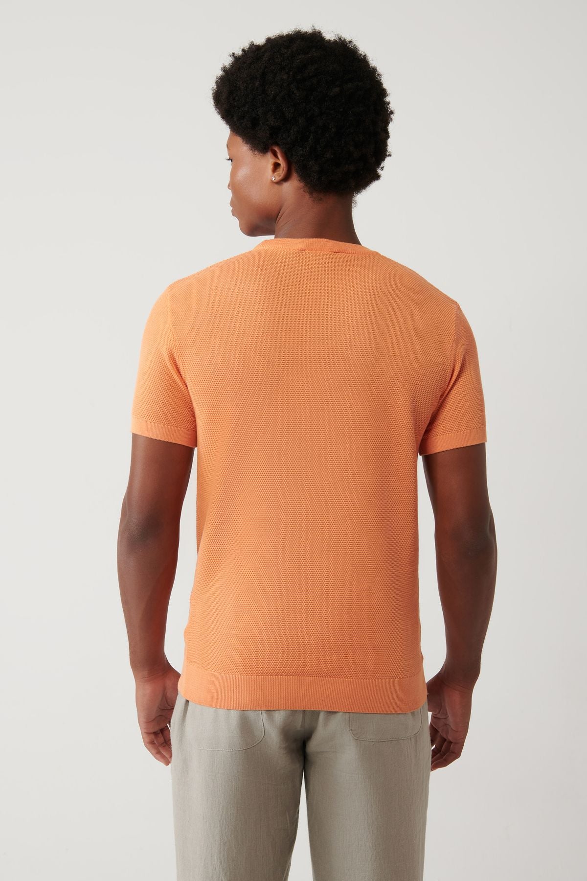 Men's Orange Modal Bicycle Collar Capulus Ribanian knitwear T-shirt B005010