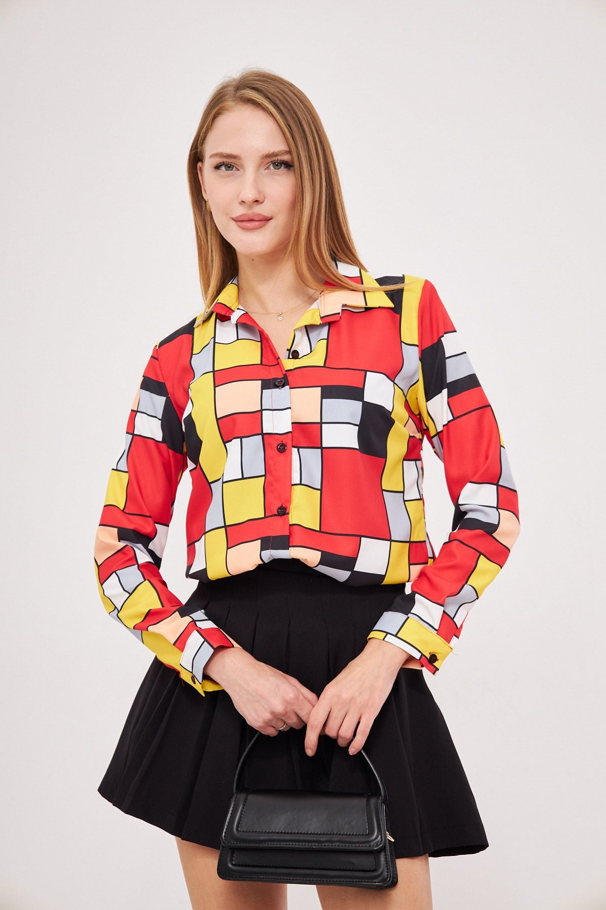 Woman Yellow Patterned Long Sleeve Shirt ARM-25K001040