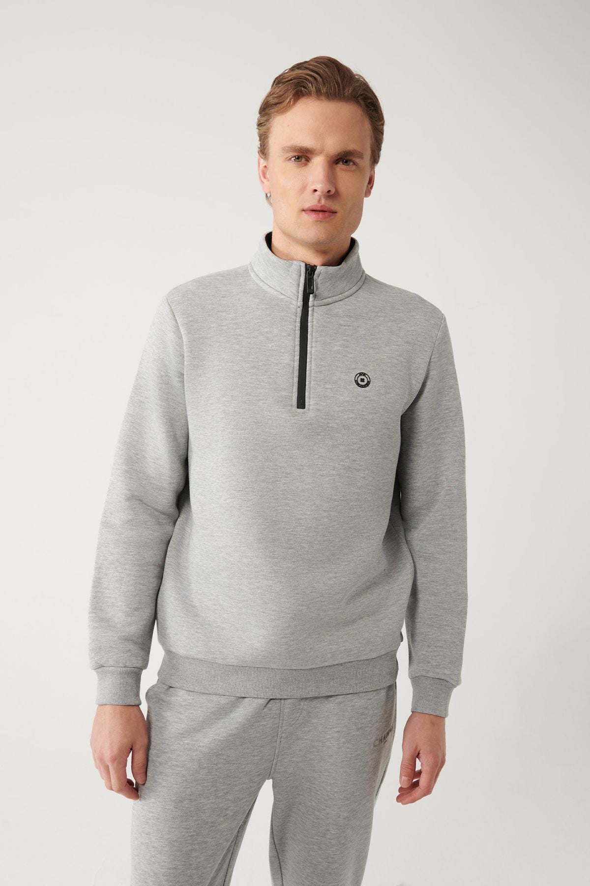 Men's gray upright collar zipper with a 3 -IP Sweatshirt E001020