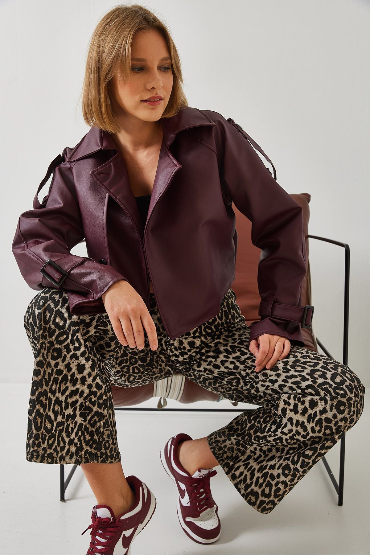 Female Aller Detail Crop Leather Jacket 2607 60351263
