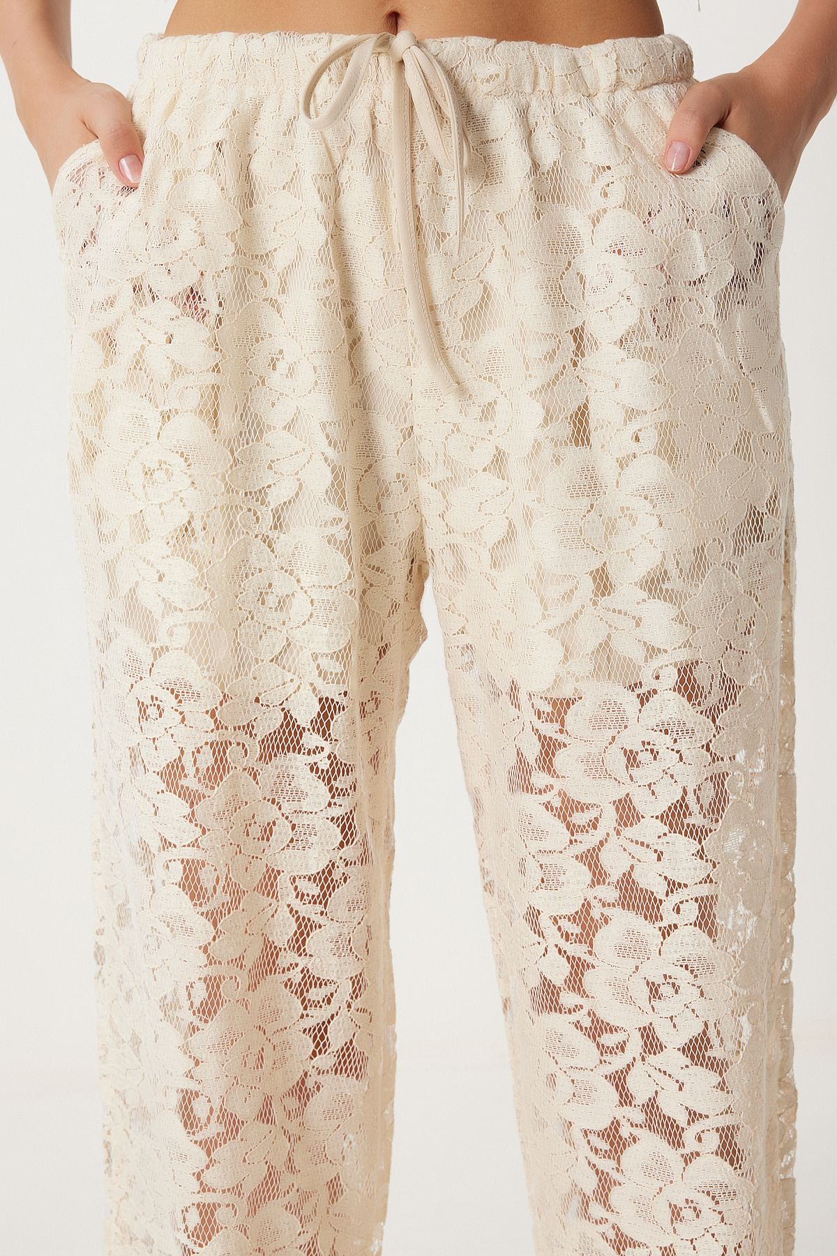 Women's Cream Lace Transparent Pants UL00051