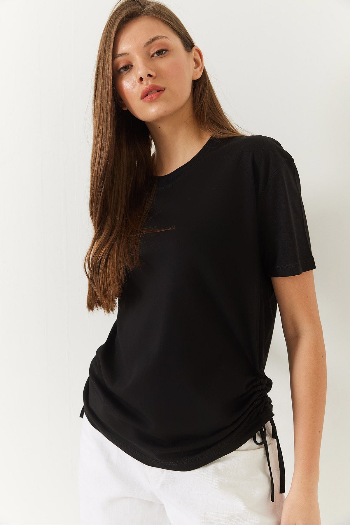 Women's Sides Shirred Basic Basic Tshirt 60602003