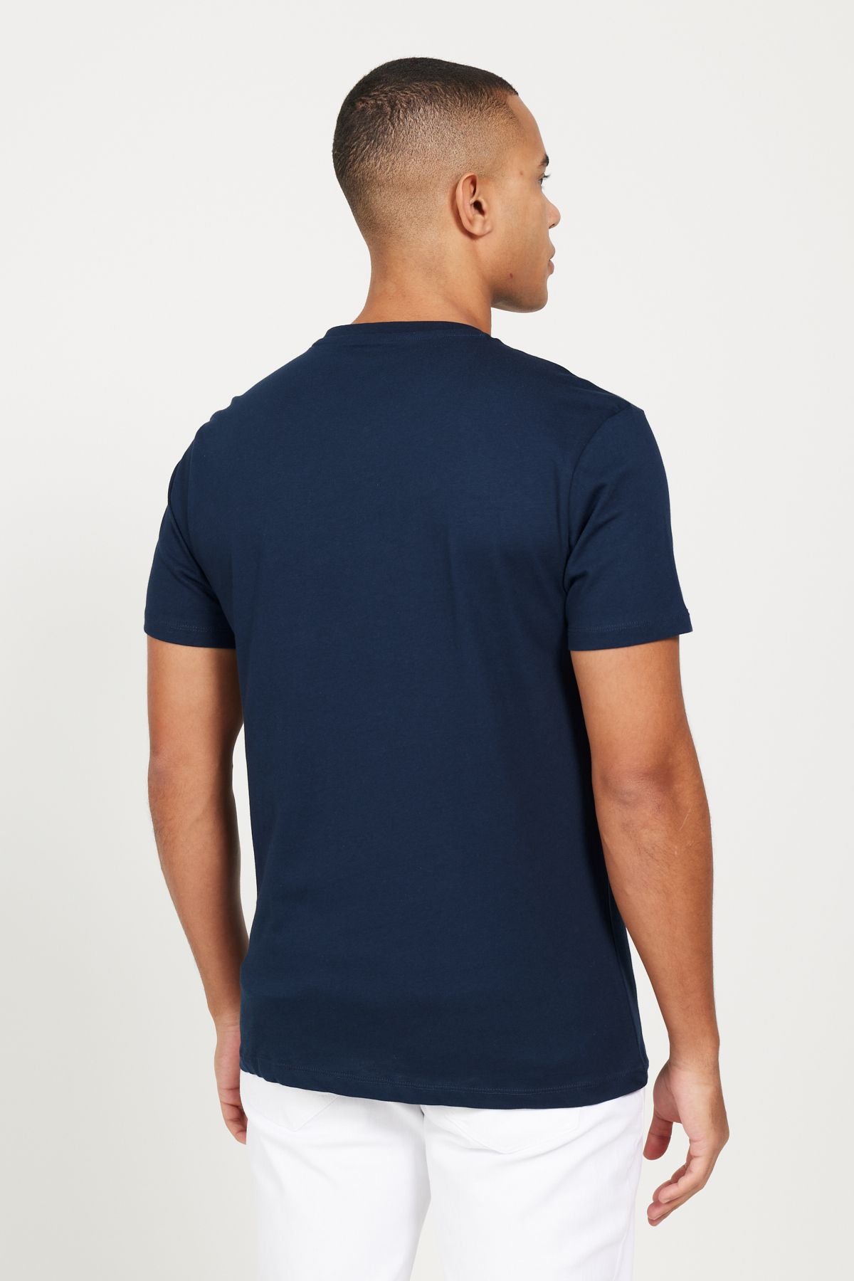 Men's Navy Blue-Lacivert 2 Pack Slim Fit Narrow Cut Cotton Basic Basic T-shirt